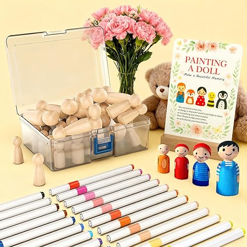 Miniatura 7 de Divertidos juegos de baby shower Kit de pintura para bebés muñecas para colorear para baby shower, muñecas en blanco de madera DIY pintura a mano