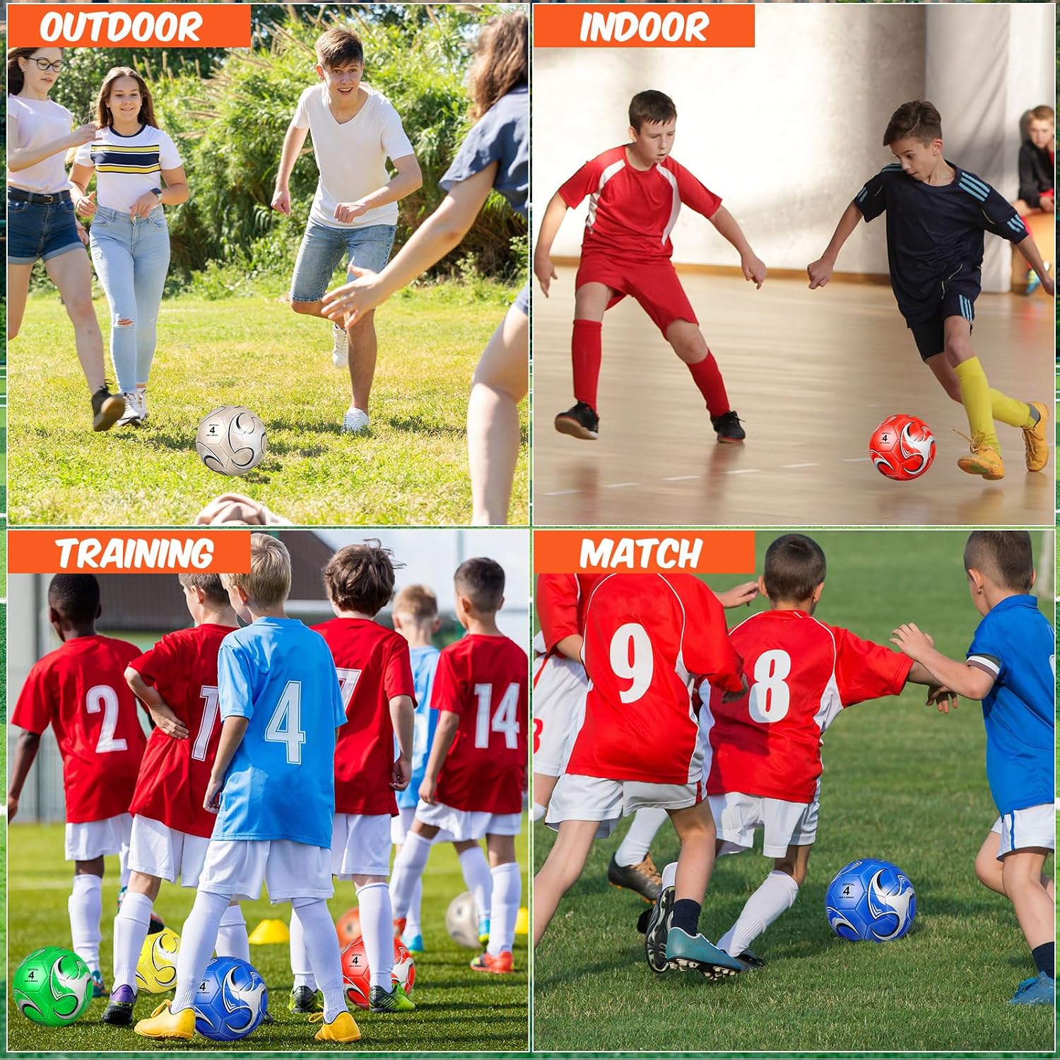 6 Pcs Soccer Balls Deflated with Pump | Bulk Training Footballs for Youth and Adult, School Sports Game, Birthday Party Gift Set, Multi Size Options