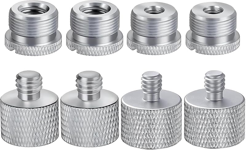 Mic Stand Adapter Set - 8pcs Metal Tripod Adapter - 5/8" to "3/8" & "1/4" Male/Female Threads - ADP01 Silver