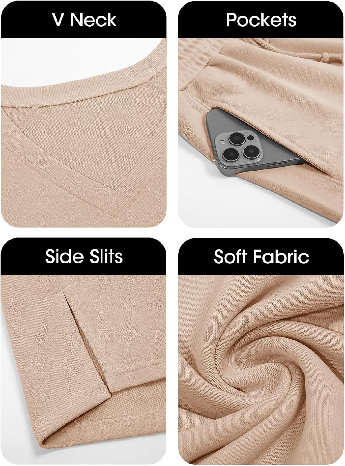 Fisoew Womens 2 Piece Lounge Sets Outfits Sweatsuits V Neck Sweatshirts Tracksuit Wide Leg Pants Fall Matching Sets - Image 6