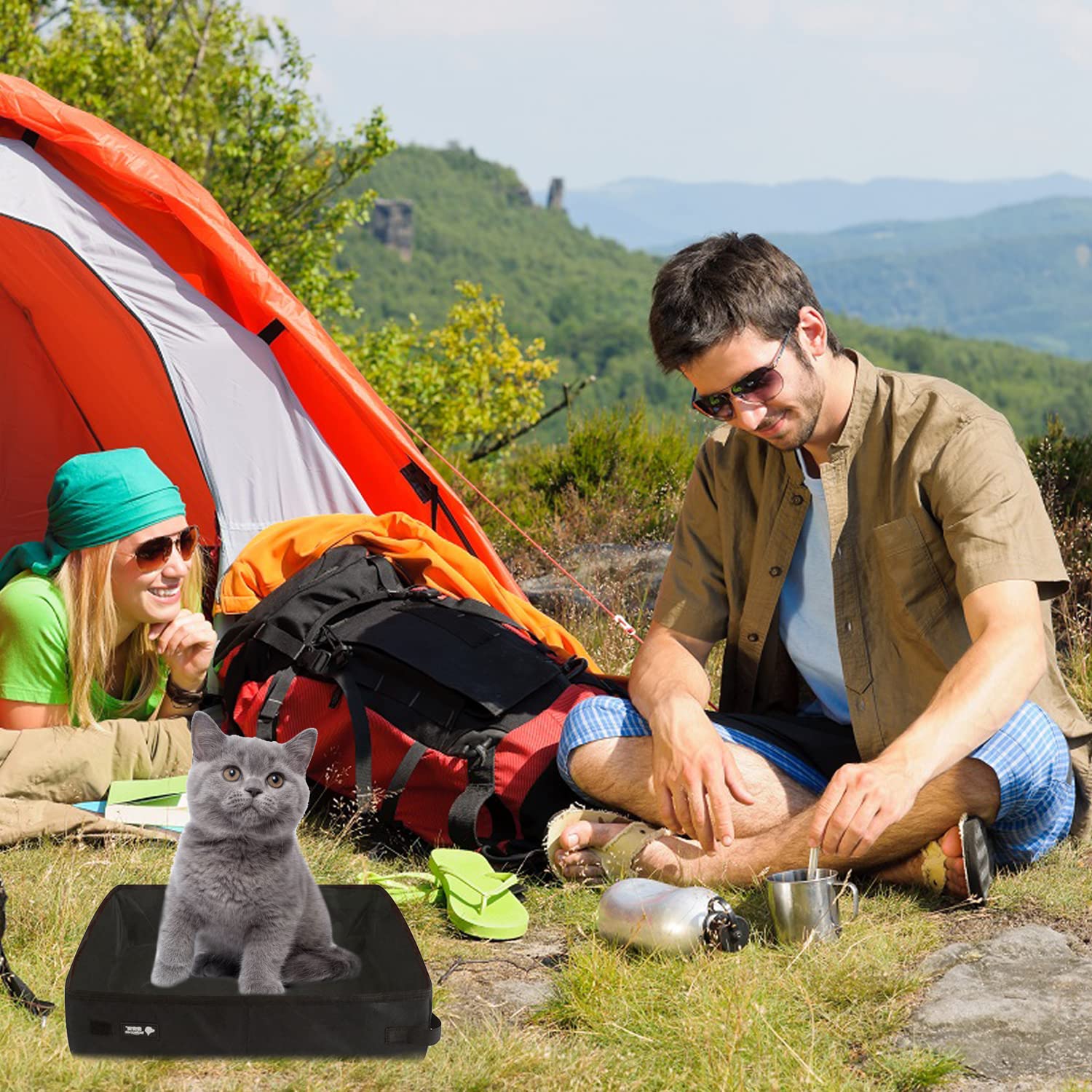 Kattentoilet, opvouwbaar, draagbaar, voor kitten, waterdicht, eenvoudig te reinigen, nuttig kattentoilet voor huisdieren, reizen, outdoor, camping, thuisgebruik, blauw