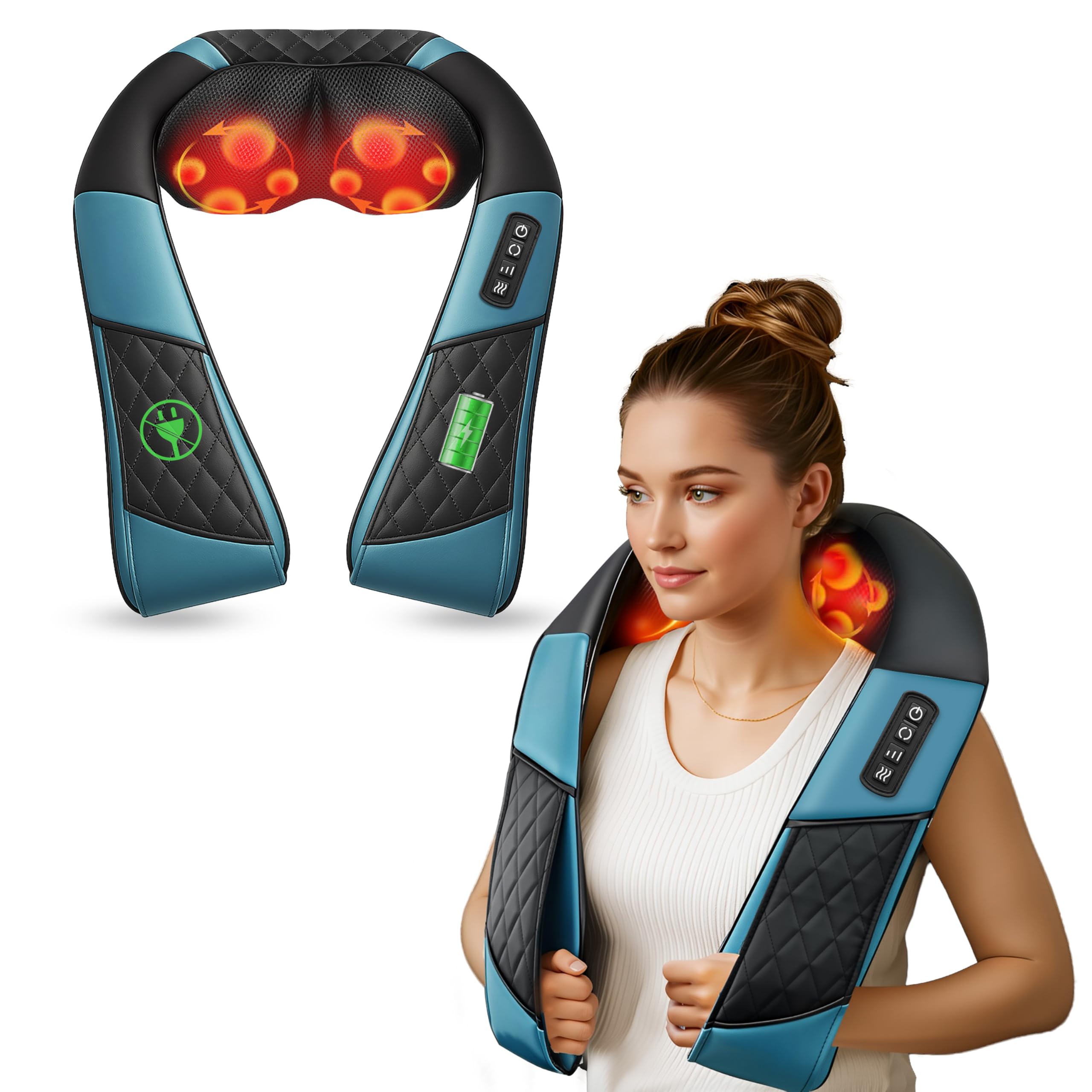 COMFIER Appareil de massage sans fil pour la nuque, Appareil de massage Shiatsu pour les épaules avec fonction chauffante, Coussin de massage 3D pour le dos, cadeaux