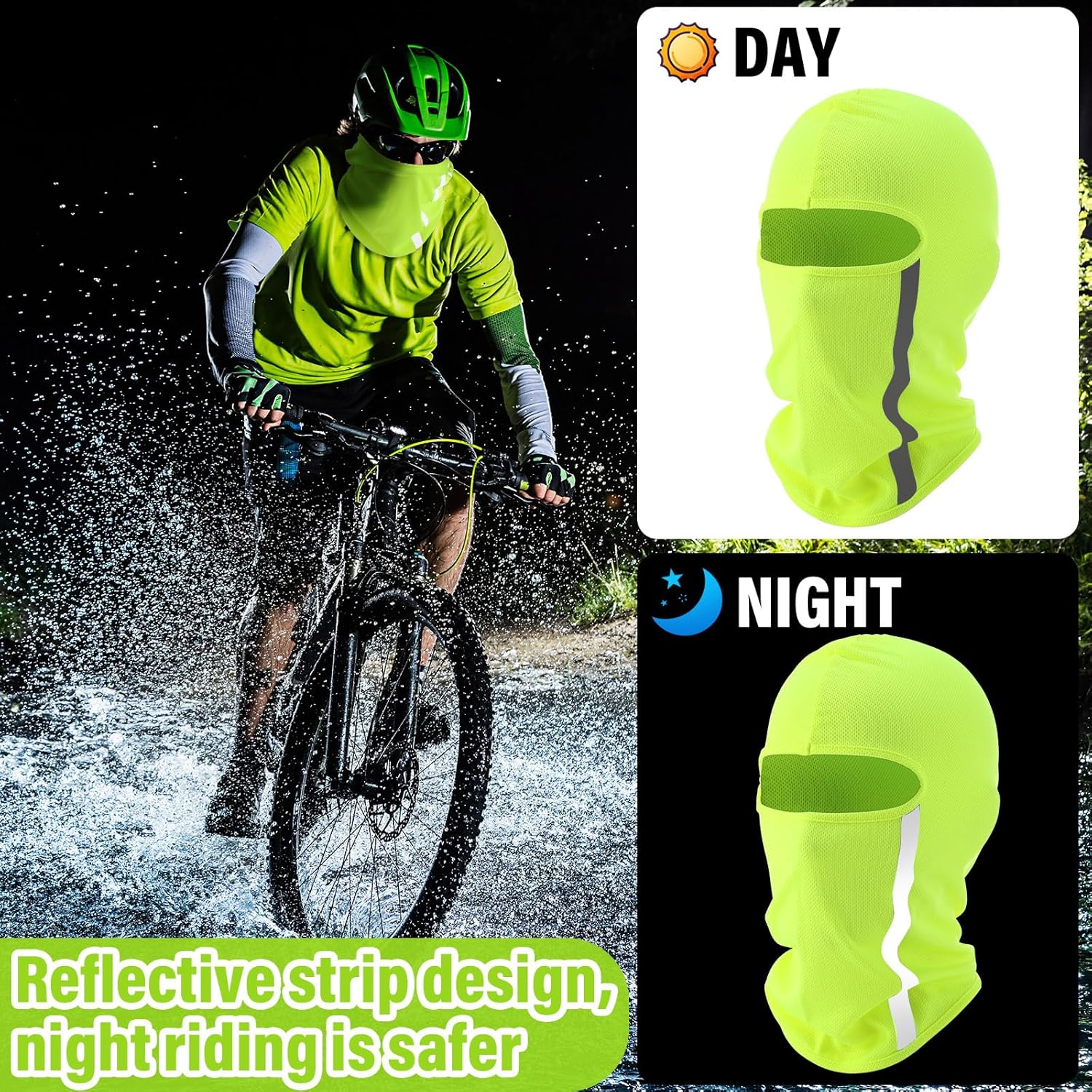 Blulu 8 Pcs Summer Balaclava Cooling Full Face Ski Mask Men Women with Reflective Strip(50-55cm,Fluorescent Green)
