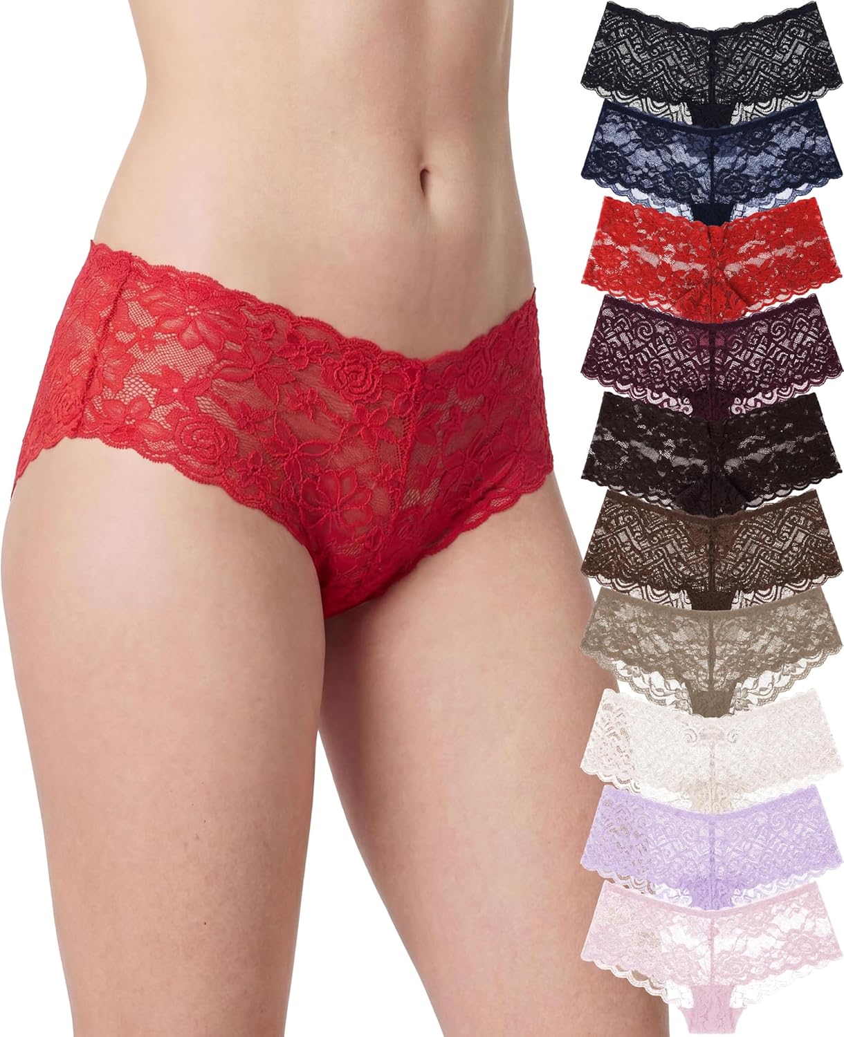 Sexy Basics Women's Lace Hipster Panties | Ultra Soft & Stretchy Hallowed Out Lace Seamless Underwear | Multi Packs