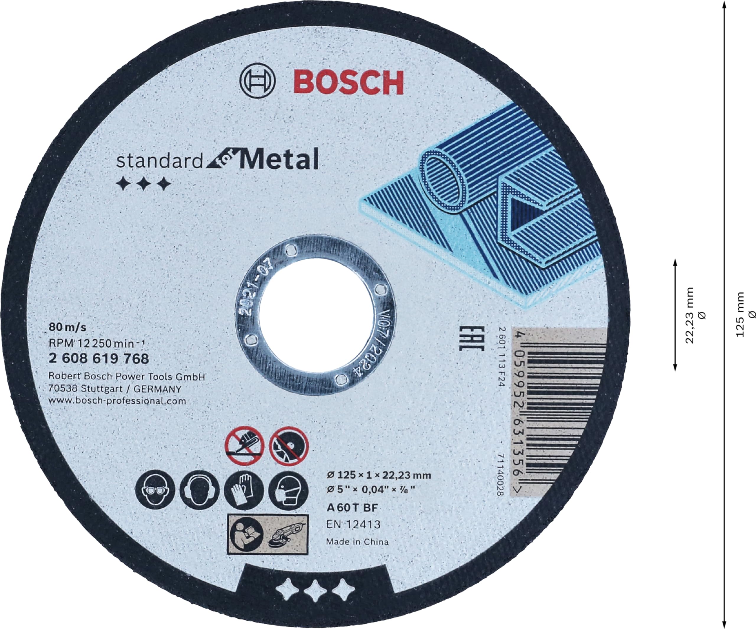 Bosch 100x standardowa tarcza tnąca do metalu (do metalu, stali, blachy, Ø 125 mm, proste cięcie, M14, profesjonalne akcesoria szlifierki kątowej)