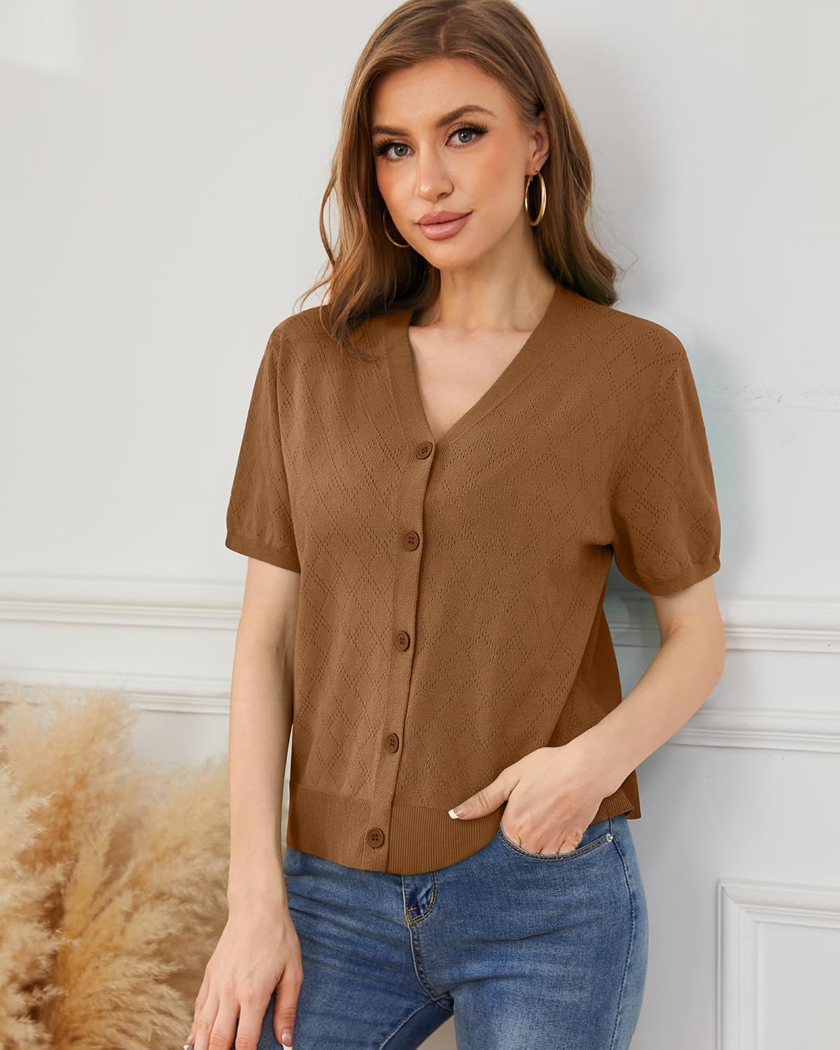 VIISHOW Short Sleeve Lightweight Summer Cardigan for Women, Button Down Open Front V Neck Crochet Knit Cropped Bolero Shrugs - Image 2