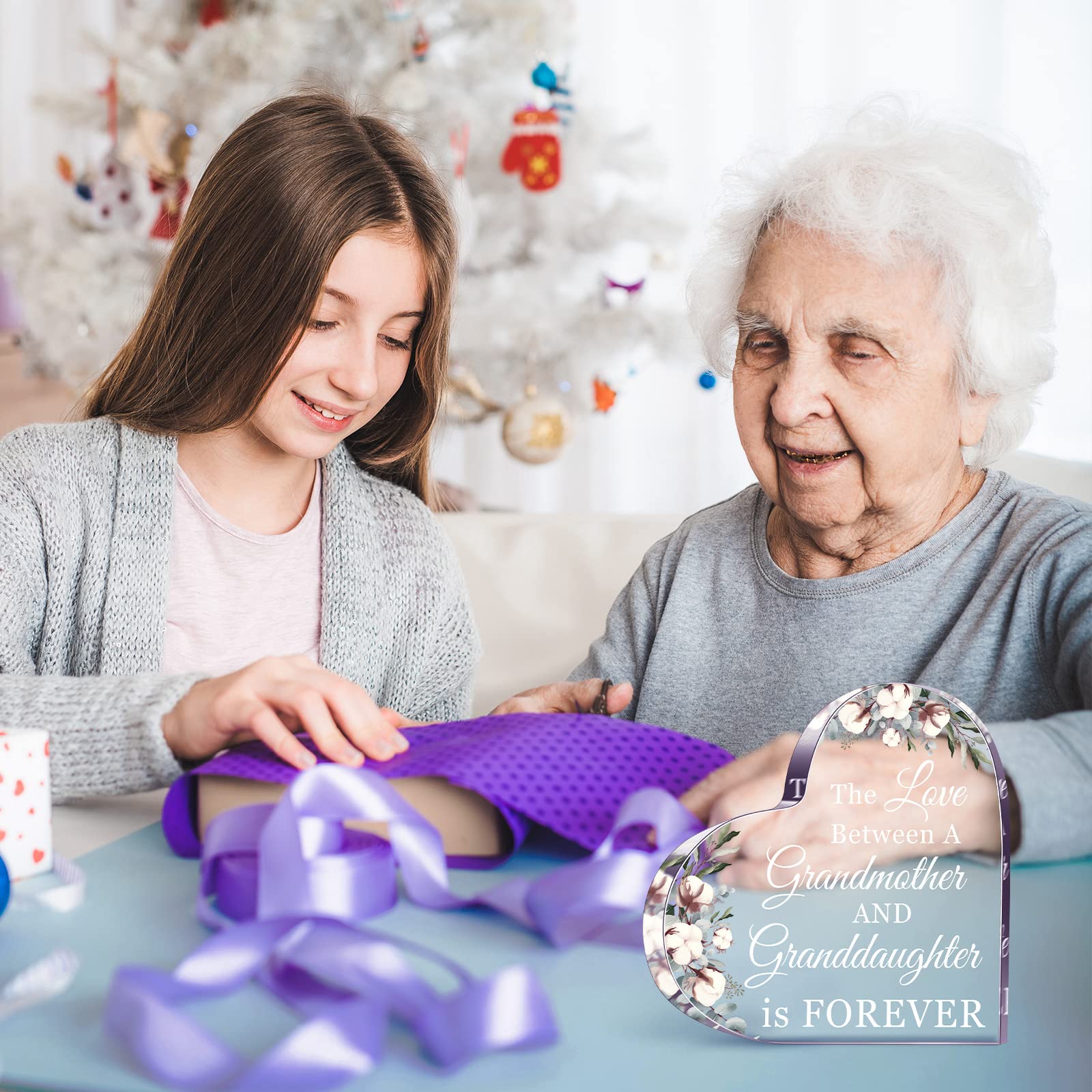 Jetec Grandma Gift Grandma Birthday Gift Acrylic Heart Shape Butterfly Shape Grandmother Sign from Granddaughter Grandson Thoughtful Mother's Day Christmas Ideas(Granddaughter)