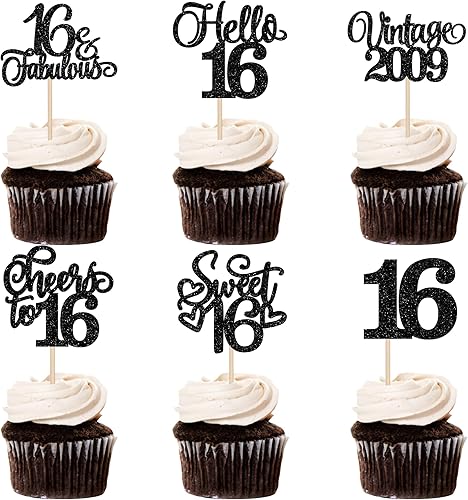 Miniatura 8 de Rsstarxi Paquete de 24 adornos vintage de 1984 para cupcakes con purpurina de cuarenta y hola de 40 saludos a 40 fabulosas selecciones de cupcakes