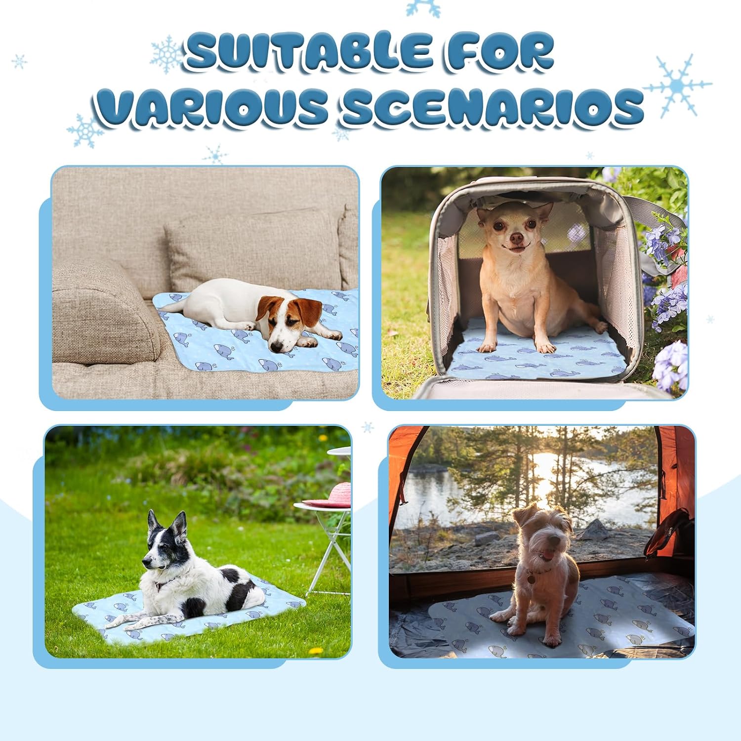 Nuanchu Dog Stroller Cooling Mat, Waterproof Gel Pet Cooling Pad for Summer, Washable Cat Sleeping Blanket, Portable Ice Gel Travel Mat for Cats, Crates, Car Seat(11.81 x 19.69 Inches,Whale)