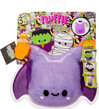 Fluffie Stuffiez Halloween Bat Small Collectible Feature Plush, Surprise Reveal Unboxing with Huggable ASMR Fidget DIY Fluff Pulling, Ultra Soft