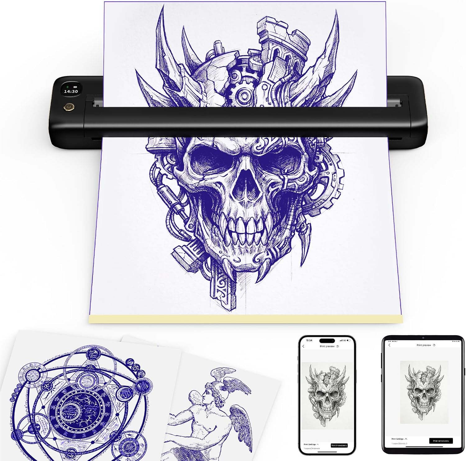 Rongta F81S Tattoo Printer for Artists, Includes 5 Sheets of Tattoo Paper, Black