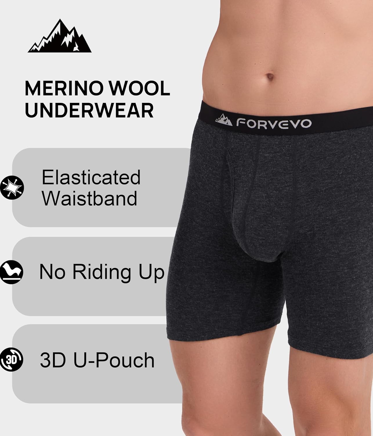 Merino Wool Underwear Men 2 Pack,Breathable Dry Men's Boxer Briefs,Comfortable Moisture Wicking Long leg Boxer Shorts - Image 5