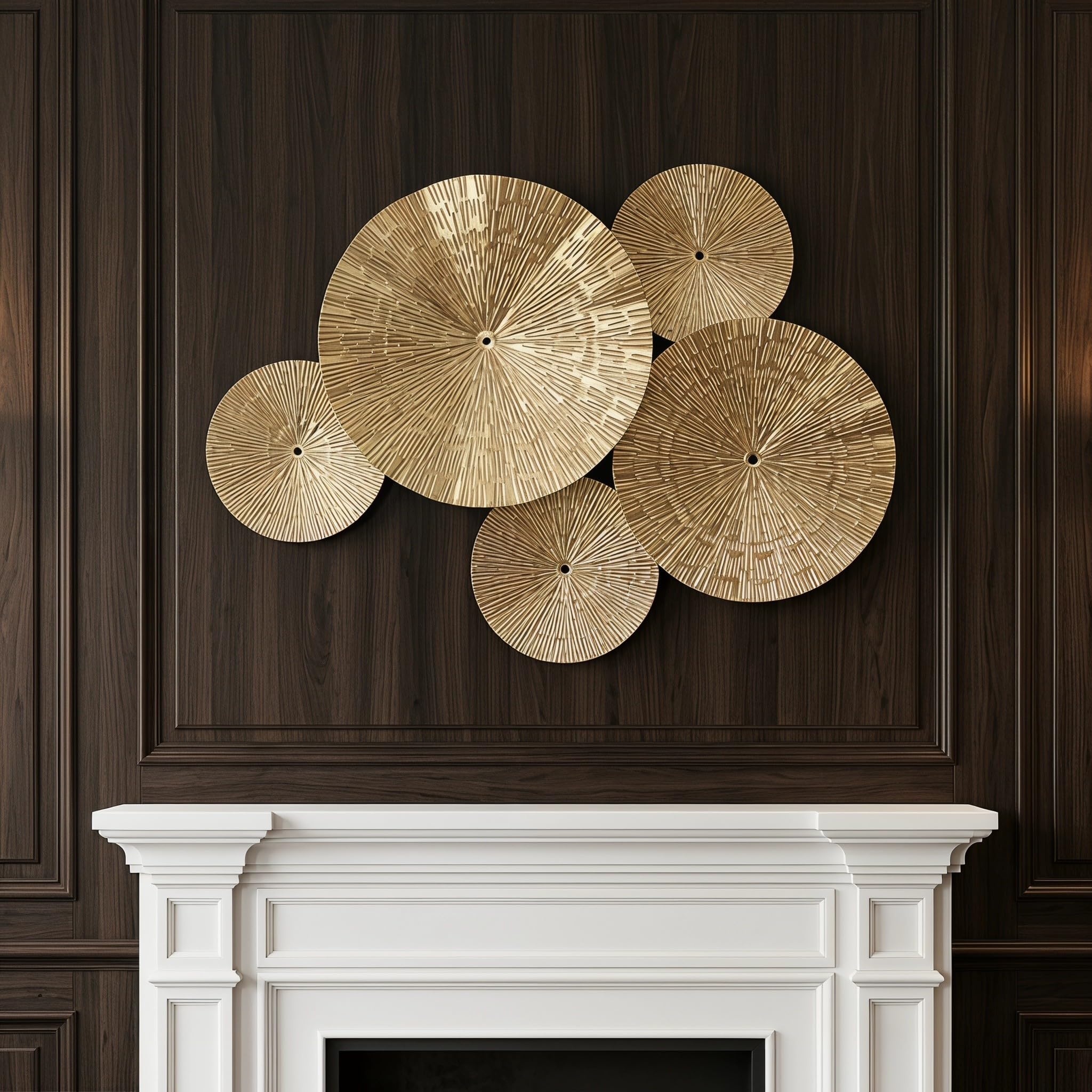 TEHAUX Decoración de Pared de Metal Circular Dorada 6 Piezas, Pared