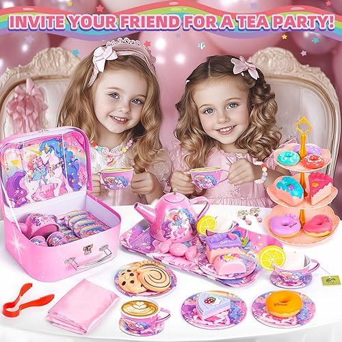 Miniatura 2 de Juego de fiesta de té de unicornio para niñas pequeñas, juego de té de princesa para niñas, juego de té de princesa, juego de taza de té de postre,