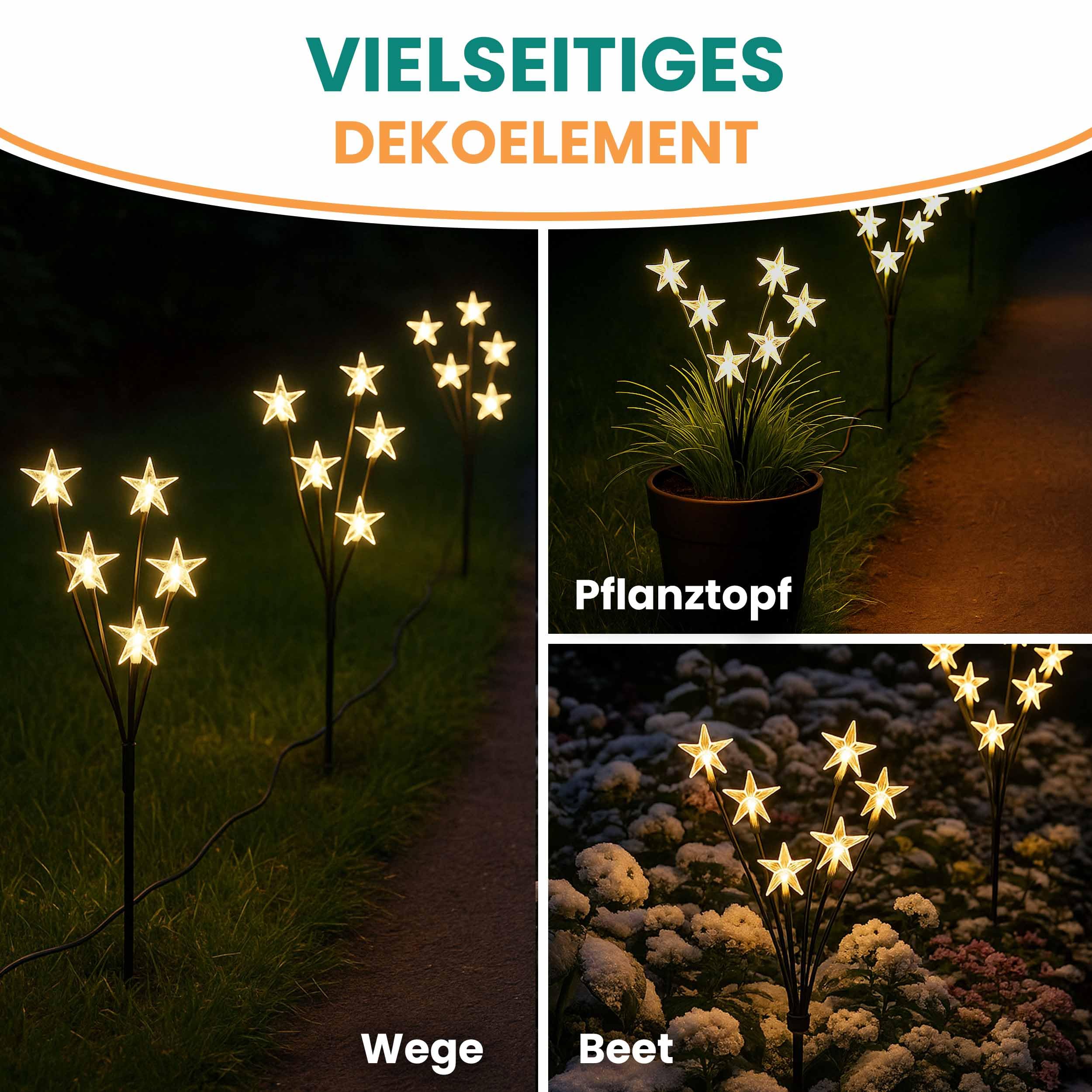Gartenpirat LED Gartenstecker 5er Set warmweiß leuchtende Sternenstäbe mit Erdspieß Timer-Funktion Außen & Innen Deko Licht für Garten Balkon & Terrasse