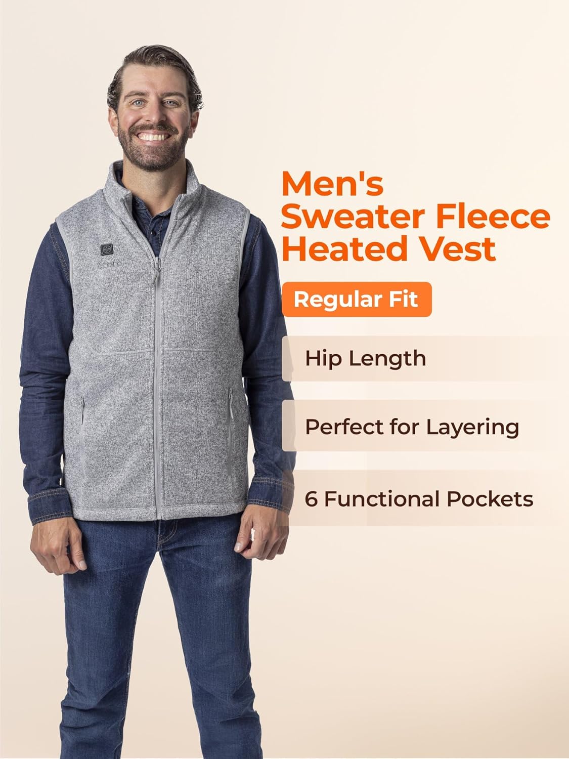 ORORO Men's Heated Fleece Vest with 4 Heat Zones, Sweater Fleece Heating Vest with USB-C Rechargeable Battery - Image 6