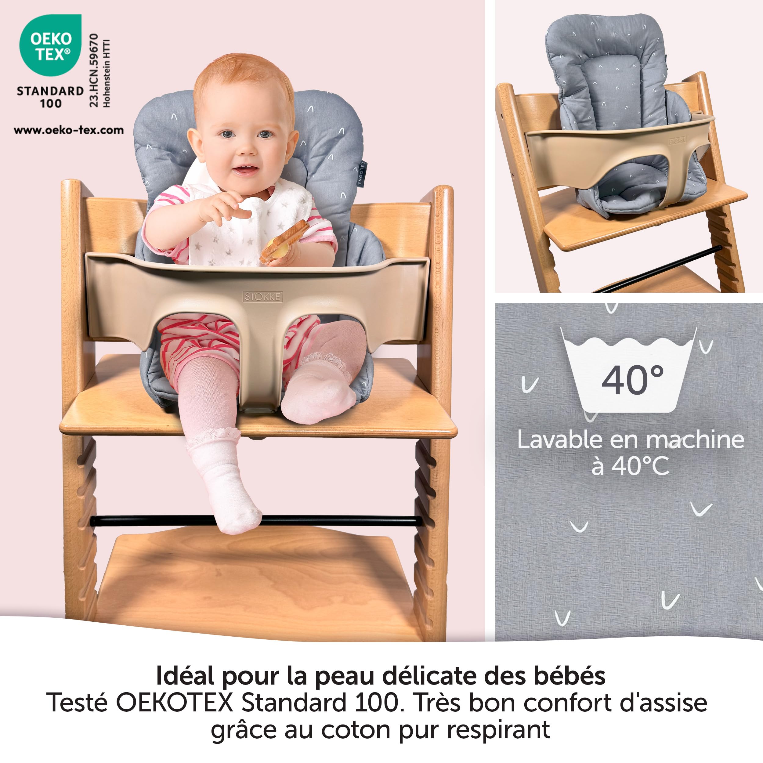 LaLoona Reducteur Chaise Haute pour Chaise Haute Bébé Stokke Tripp Trapp - Coussin Assise Bebe Moelleux, Certifié OEKO-TEX Standard 100, Agréable pour la Peau, Lavable en Machine - Gris