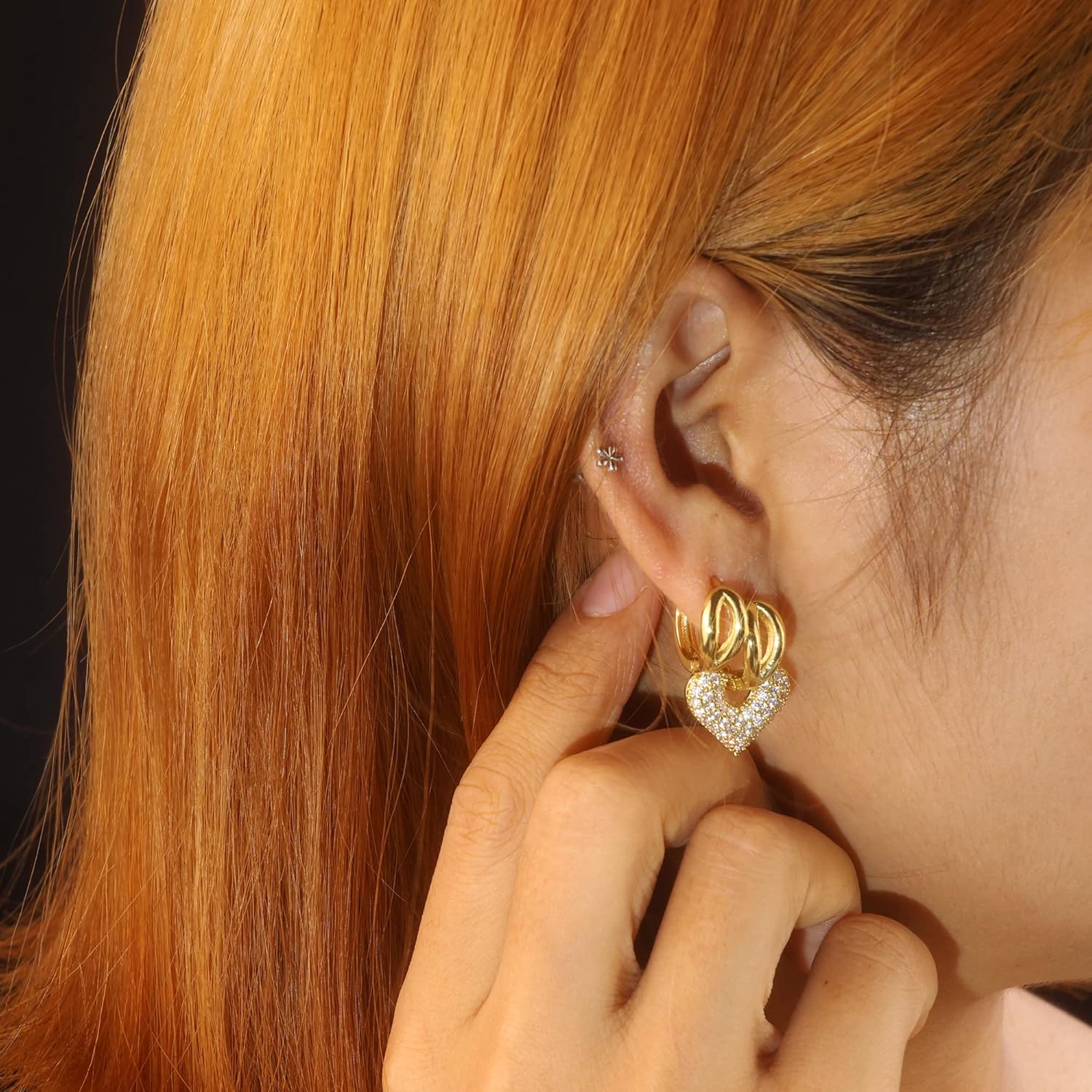 14K Gold Plated Love Huggie Hoop Earrings,Love Cubic Zirconia Drop Dangle Earrings,Simple Lightweight Hoops Gift for Women - Image 6