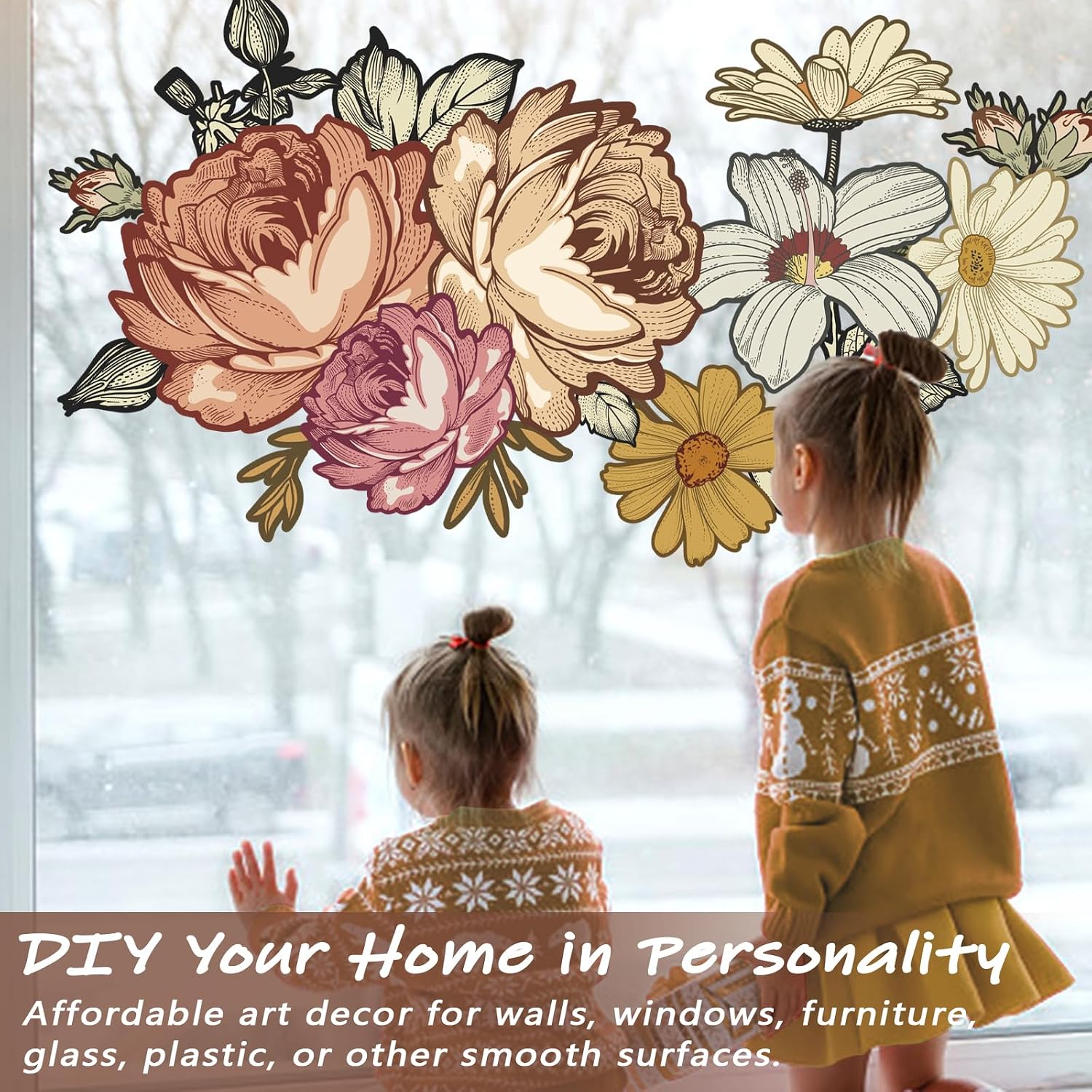 Large Peony Floral Wall Decals Peel and Stick - Boho Floral Wall Stickers for Girls Baby Kids Room - Vinyl Peony Flowers Wall Stickers Decor for Bedroom Nursery Living Room
