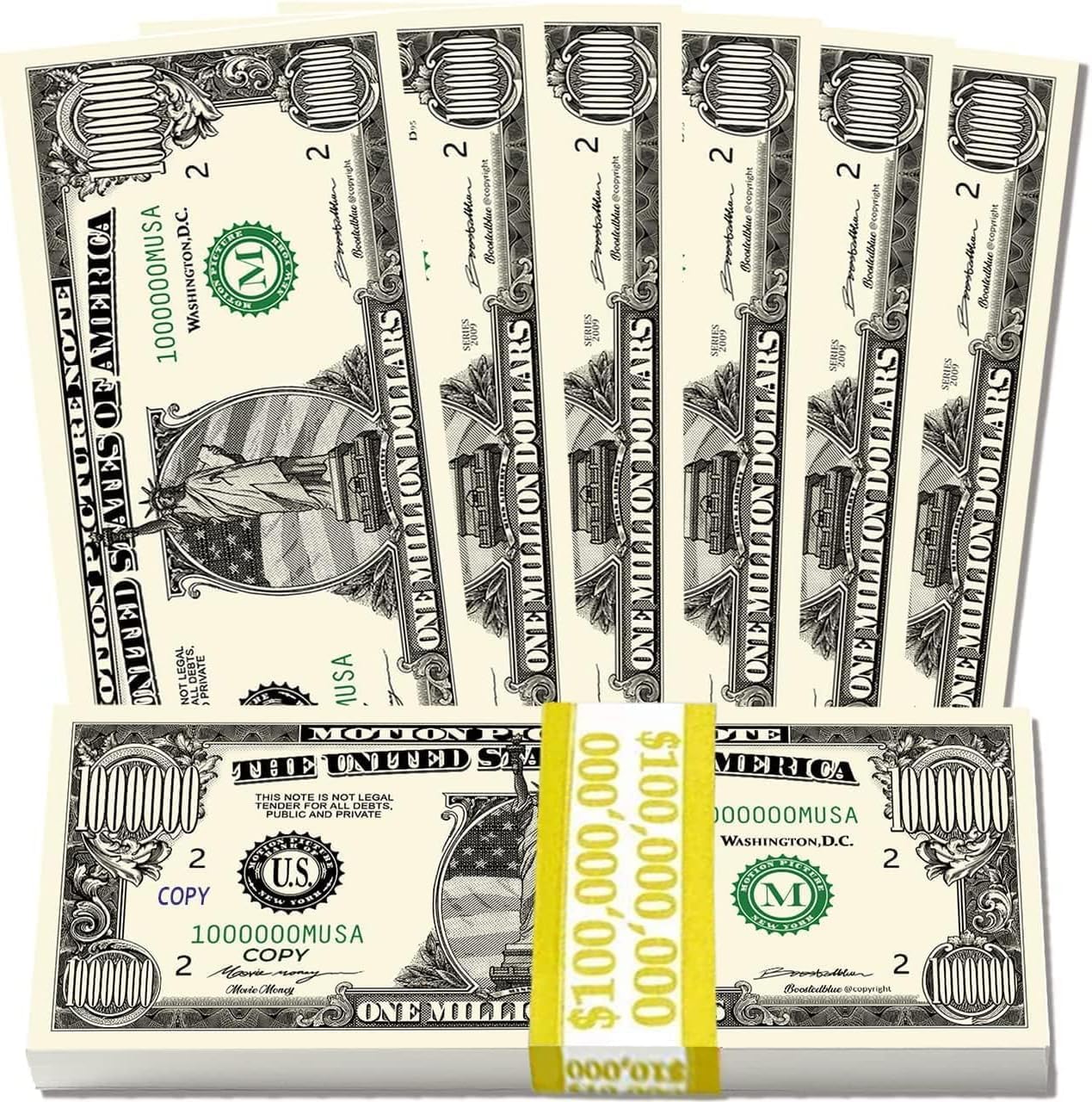 BOOSTEDBLUE Pack of 100 | Million Dollar Bill | 100 Novelty one Million Dollar Feel, Favorit Choice for Schools | Industry Approved (Old)
