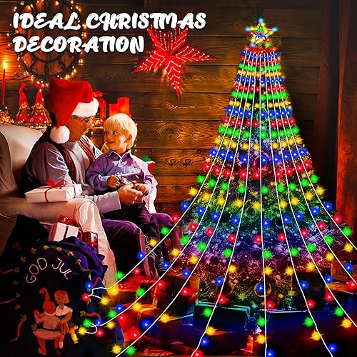 Miniatura 3 de DBF 350 luces LED multicolor de Navidad, luces de cascada de Navidad de 12.5 pies, 8 modos de luces de Navidad impermeables para exteriores con