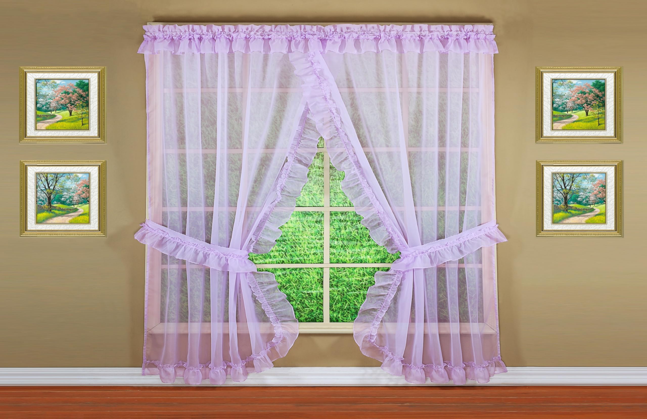 Today's Curtain, Emelia Priscilla Sheer Pair 96" W x 84" L, Lilac, 5-Piece-Set