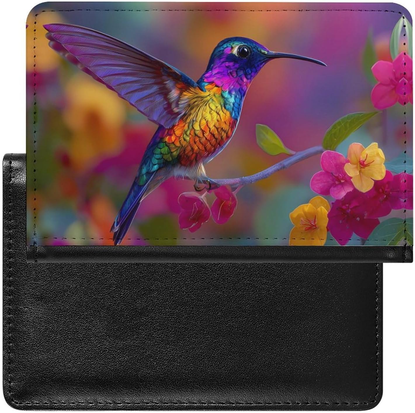 Hummingbird Colorful Flower Travel Passport Holder Passports Protective Cover for Women Men with Card Slots