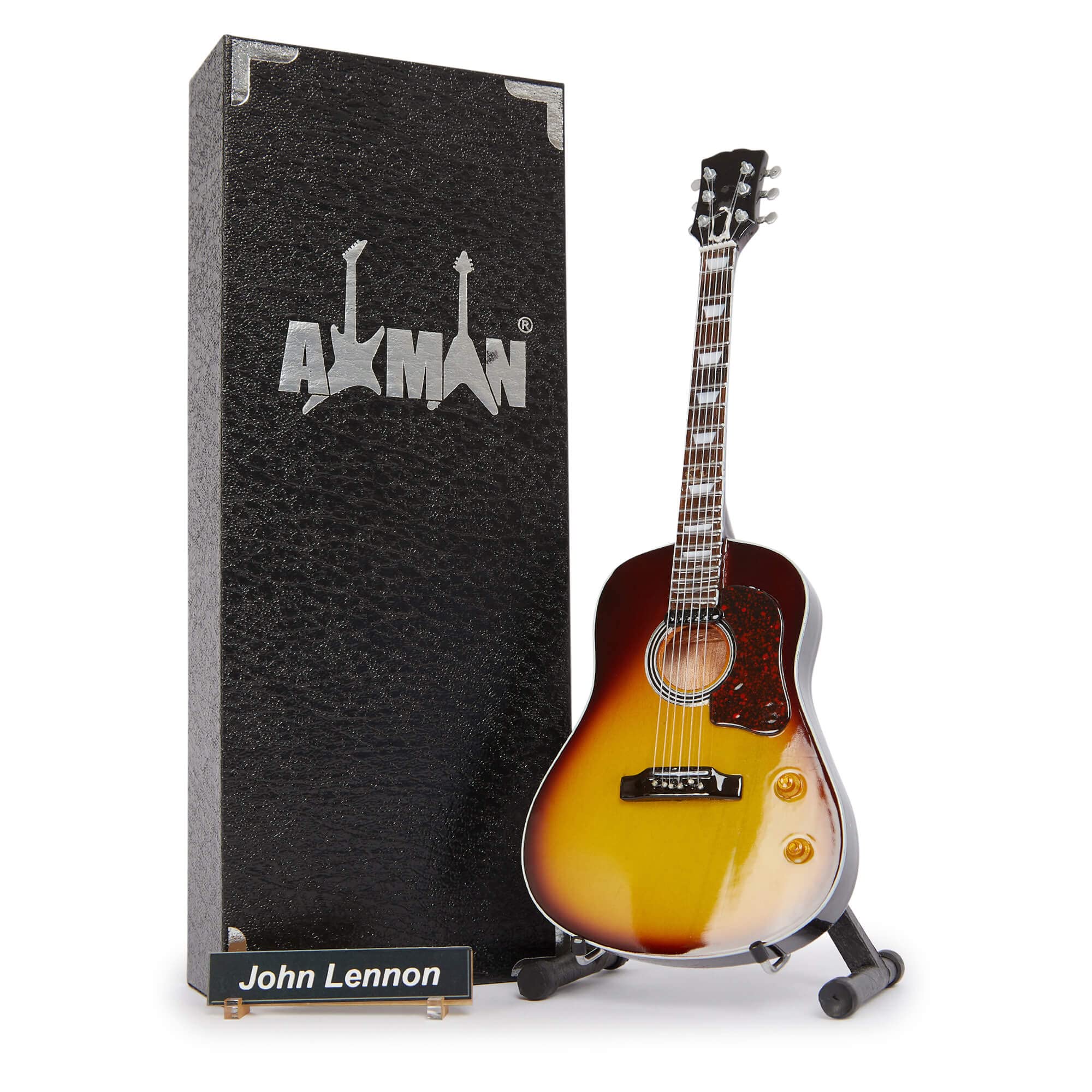 AXMANJohn L Miniature Guitar Replica - Music Gifts - Handmade Ornament Scale 1/4 - Includes Display Box, Nameplate and Miniature Guitar Stand