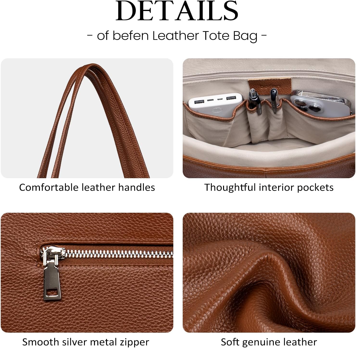 befen Genuine Leather Laptop Tote Bag for Women, Womens 15 Inch Computer Bags Work Totes Purse Shoulder Purses Handbags - Image 5