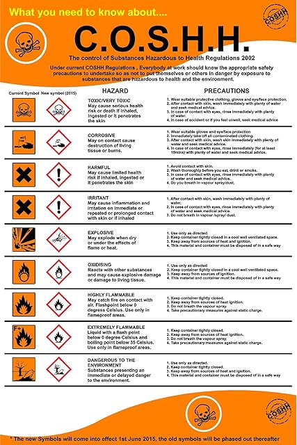 COSHH Regulations Chemical Safety Sign - 1.2mm Rigid Plastic 600mm x 400mm