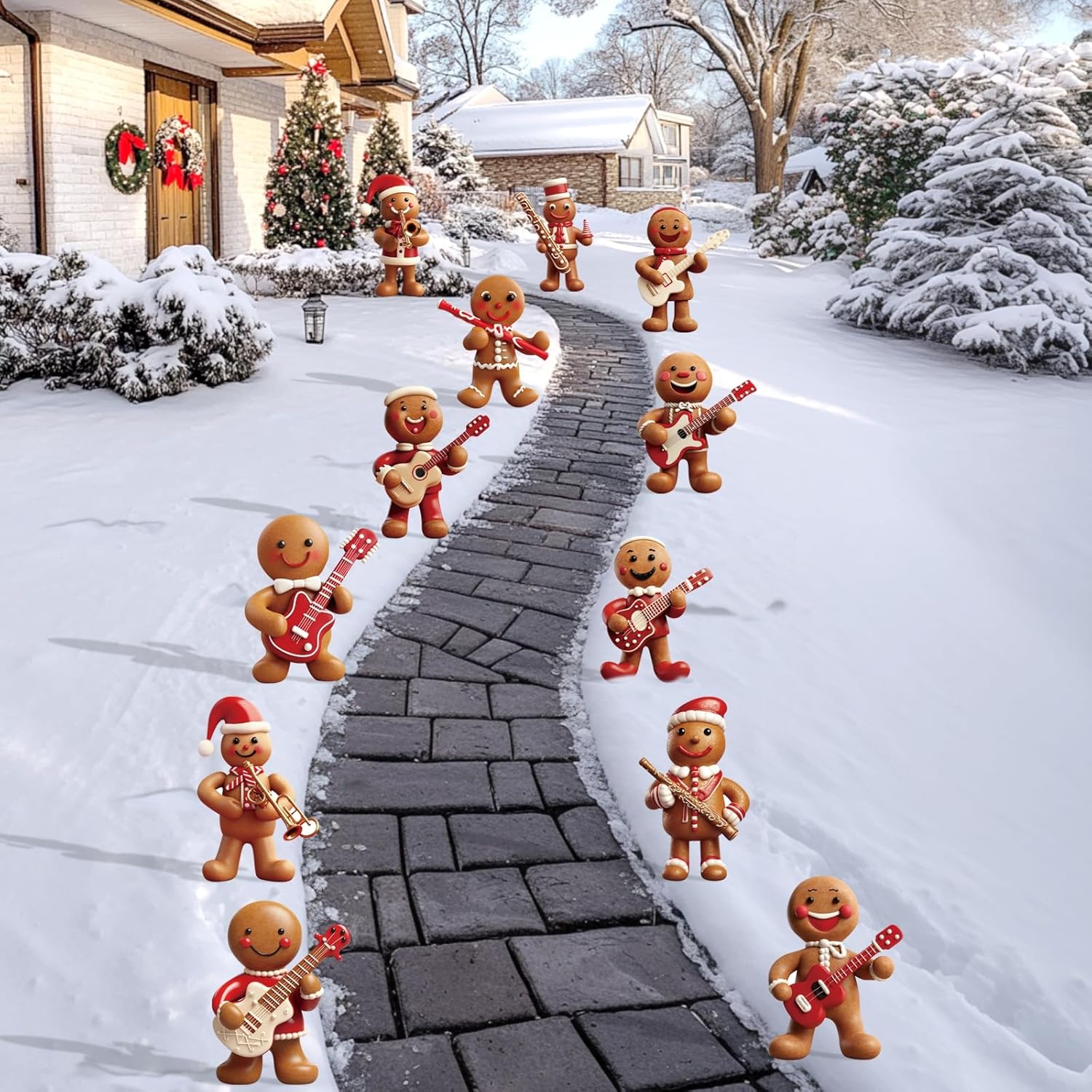 12 Pcs Christmas Gingerbread Man Yard Signs with Stakes - Xmas Gingerbread Yard Stakes Lawn Signs for Christmas Holiday Pathway Garden Patio Party Favors
