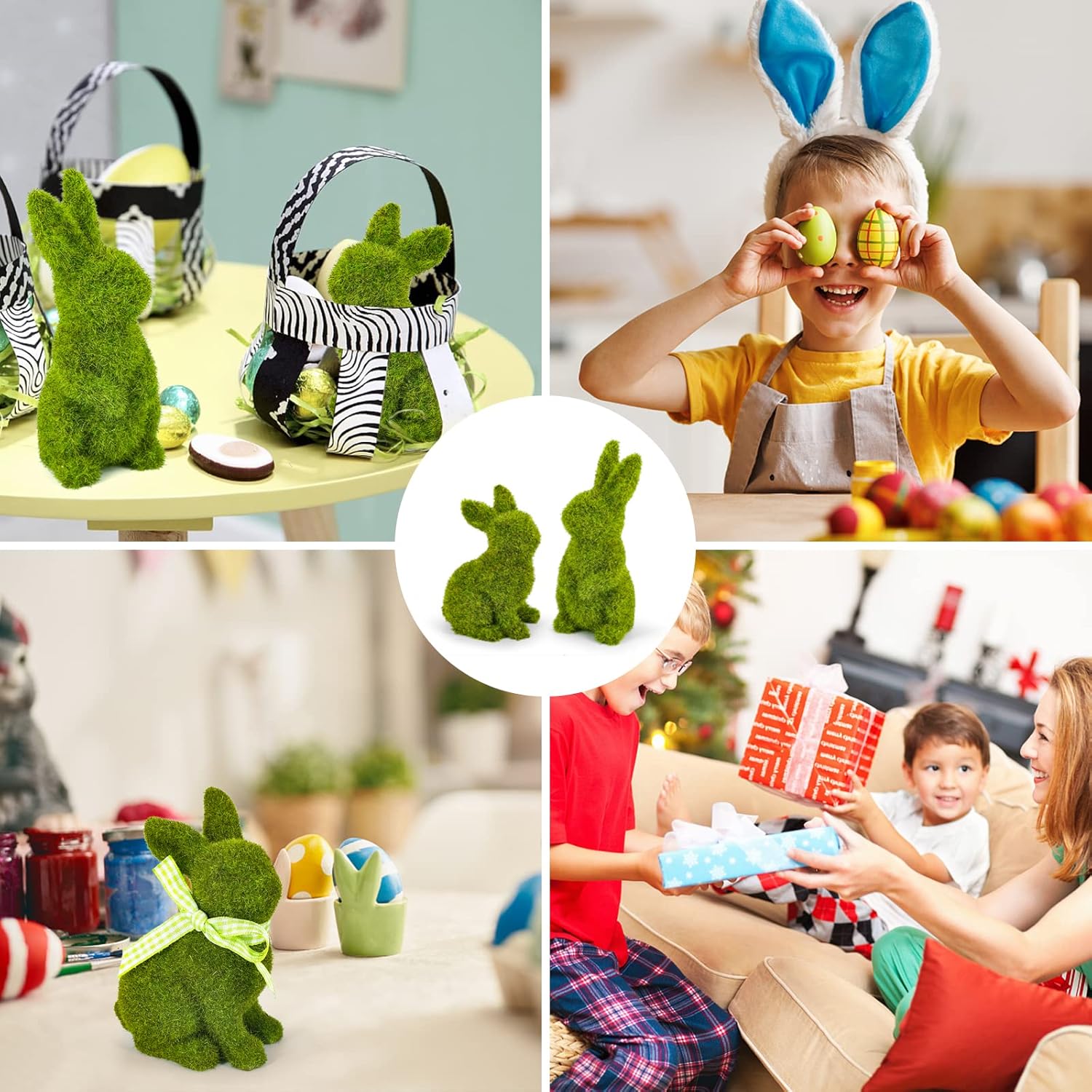 Easter Bunny Decorations,Resin Moss Bunny Figurine,Garden Artificial Moss Rabbit Easter Décor Easter Party Favors Gifts(Medium-2pcs) - Image 7