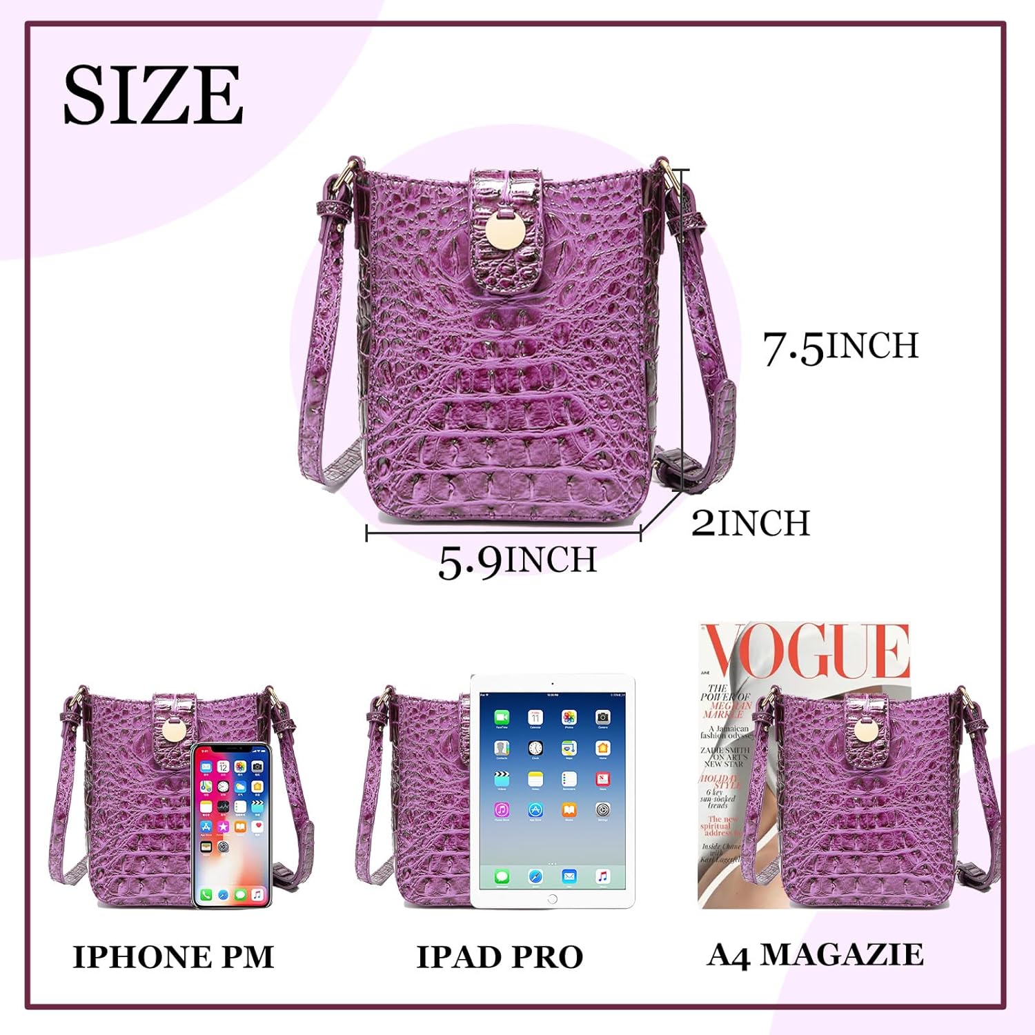Makcr Joacbv Crocodile Embossed Small Crossbody Bag Fashionable Magnetic Buckle Decoration Shoulder Women's Luxury Wallet