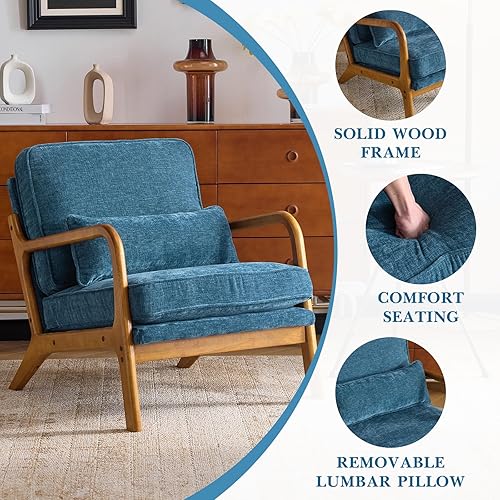 Miniatura 56 de Karl home Silla decorativa moderna de mediados de siglo con almohada, silla tapizada de tela bronceadora, con brazo de salón con marco de madera