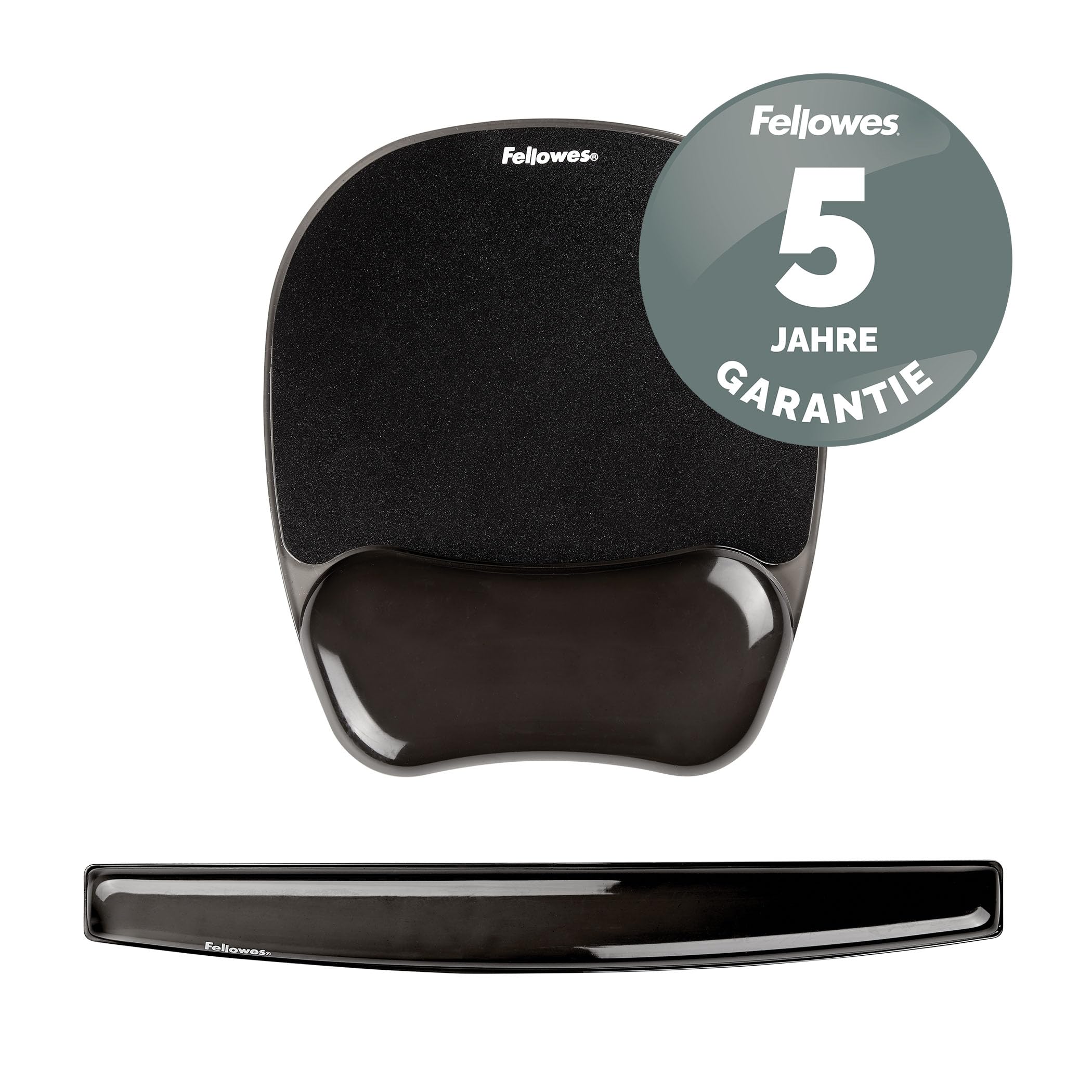 Fellowes Crystals Gel Tastatur Handgelenkauflage - schwarz & Mauspad mit Handgelenkauflage Crystals, mit Gelfüllung, ergonomisch, abwaschbar, schwarz