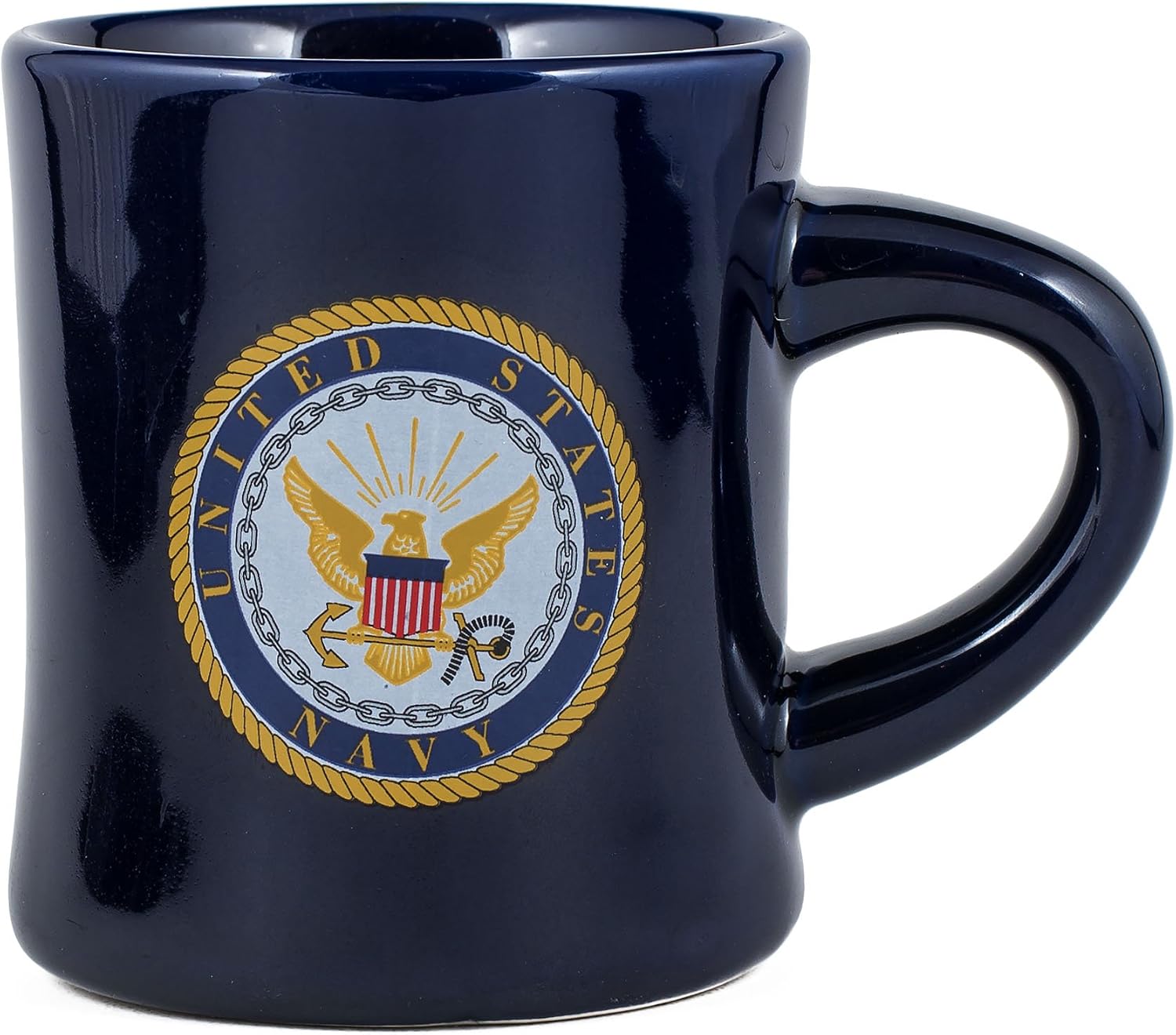 United States Navy Decal Logo Navy Blue Stoneware Diner Mug - Holds 10 Ounces by MCI