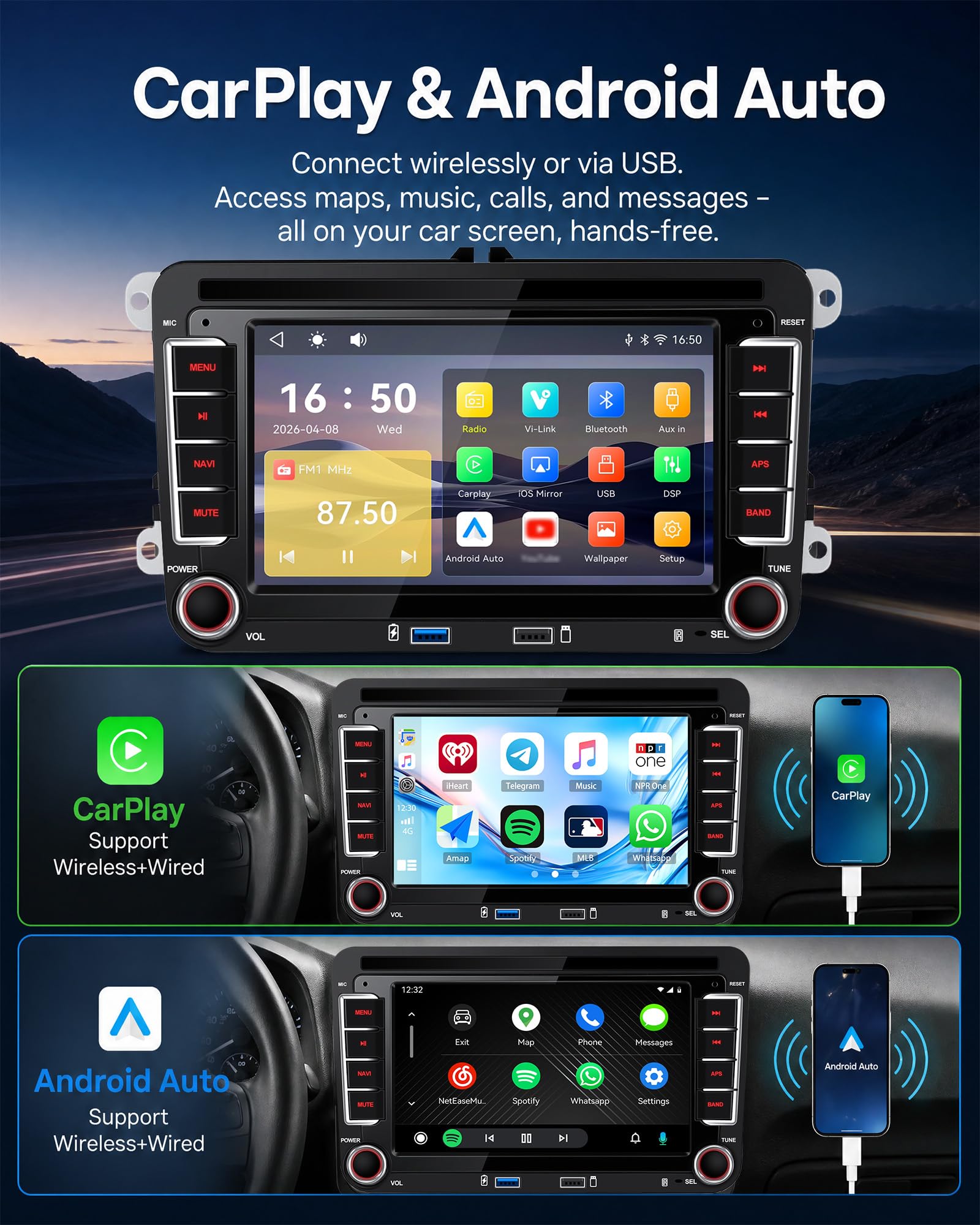 CAMECHO VW Carplay Autoradio pour VW Passat B6/B7 2005-2014 Golf 5 Golf 6