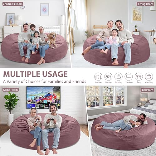 Miniatura 133 de Puf de 5 pies, puf grande con relleno de espuma viscoelástica, sofá puff esponjoso con funda de terciopelo holandés, puf redondo para sala de estar,