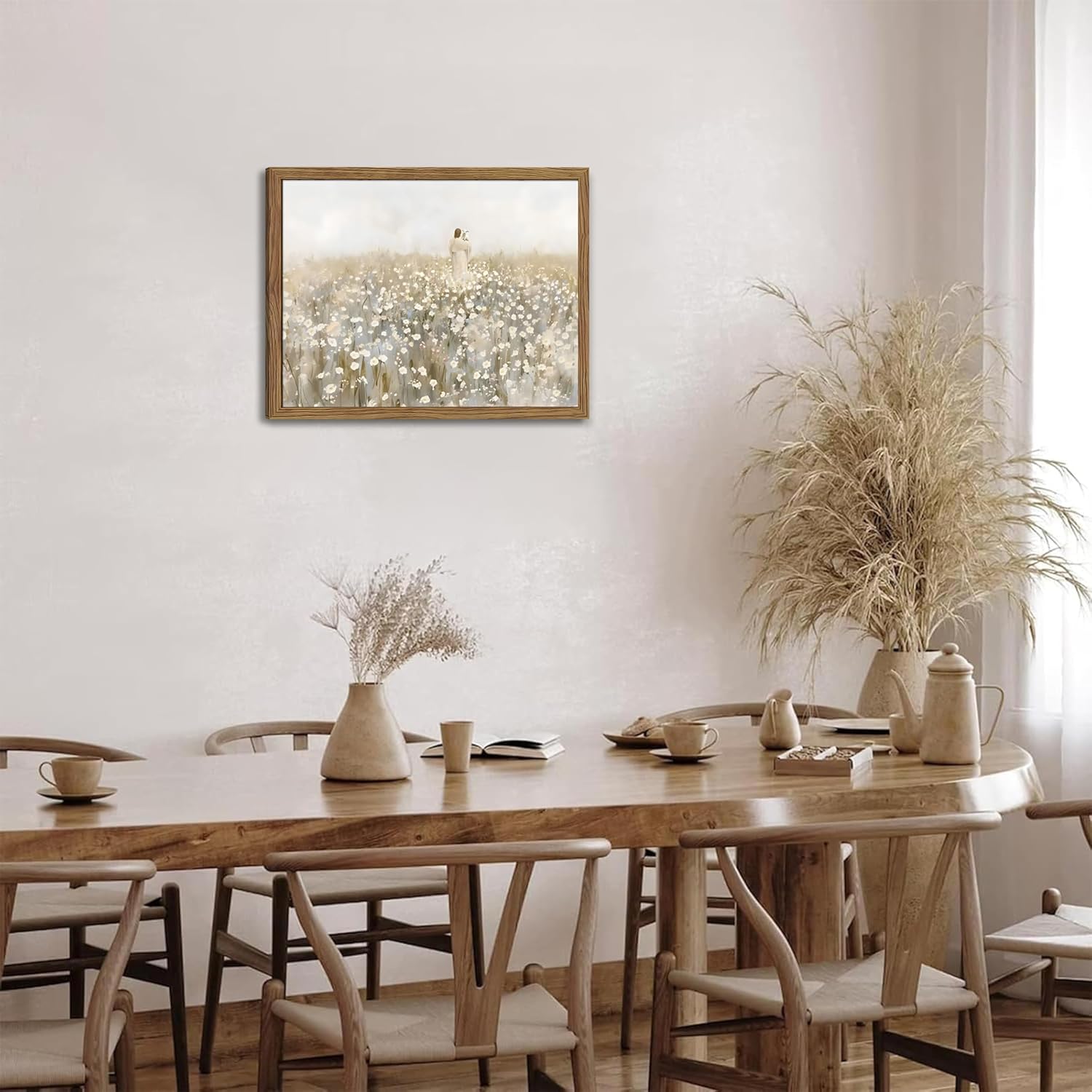 Framed Jesus and Lamb Wall Art, Carry You Home Lost sheep Canvas Print, Jesus Leaves the 99 Wall Decor, Christian Religious Painting Artwork for Church Prayer Room Living Room – 16x24 inch