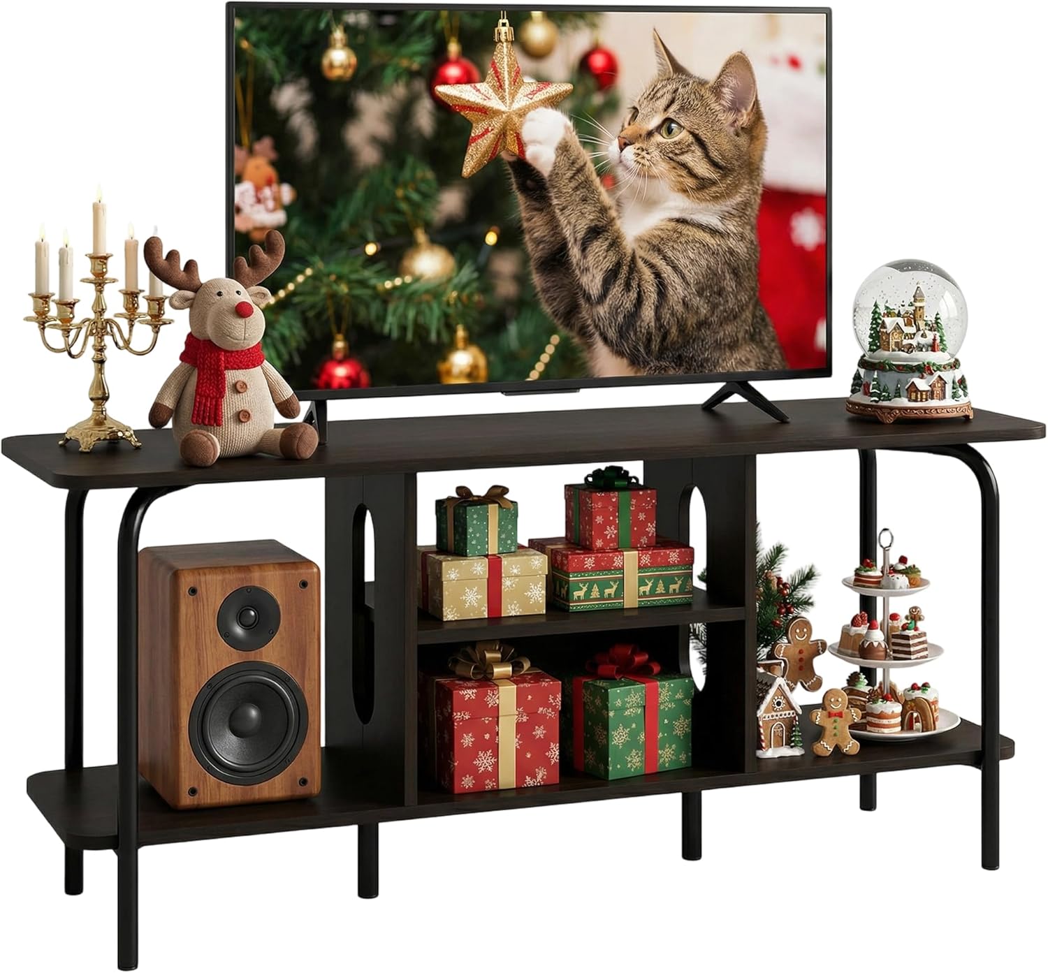 Manora TV Stand for TVs up to 55 Inch, Simple Modern Entertainment Center with 3 Tier Open Storage Shelves, TV Console Table for for Living Room, Bedroom, Black&Brown - Image 7