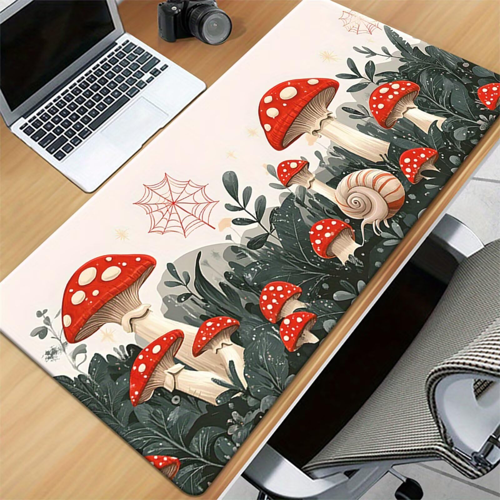 Grand Tapis de Souris de Jeu 1000x500x2 mm Mouse Pad Gaming Champignon Rouge Tapis de Bureau Antidérapant avec Bords Cousus pour Bureau, Études, Gamer