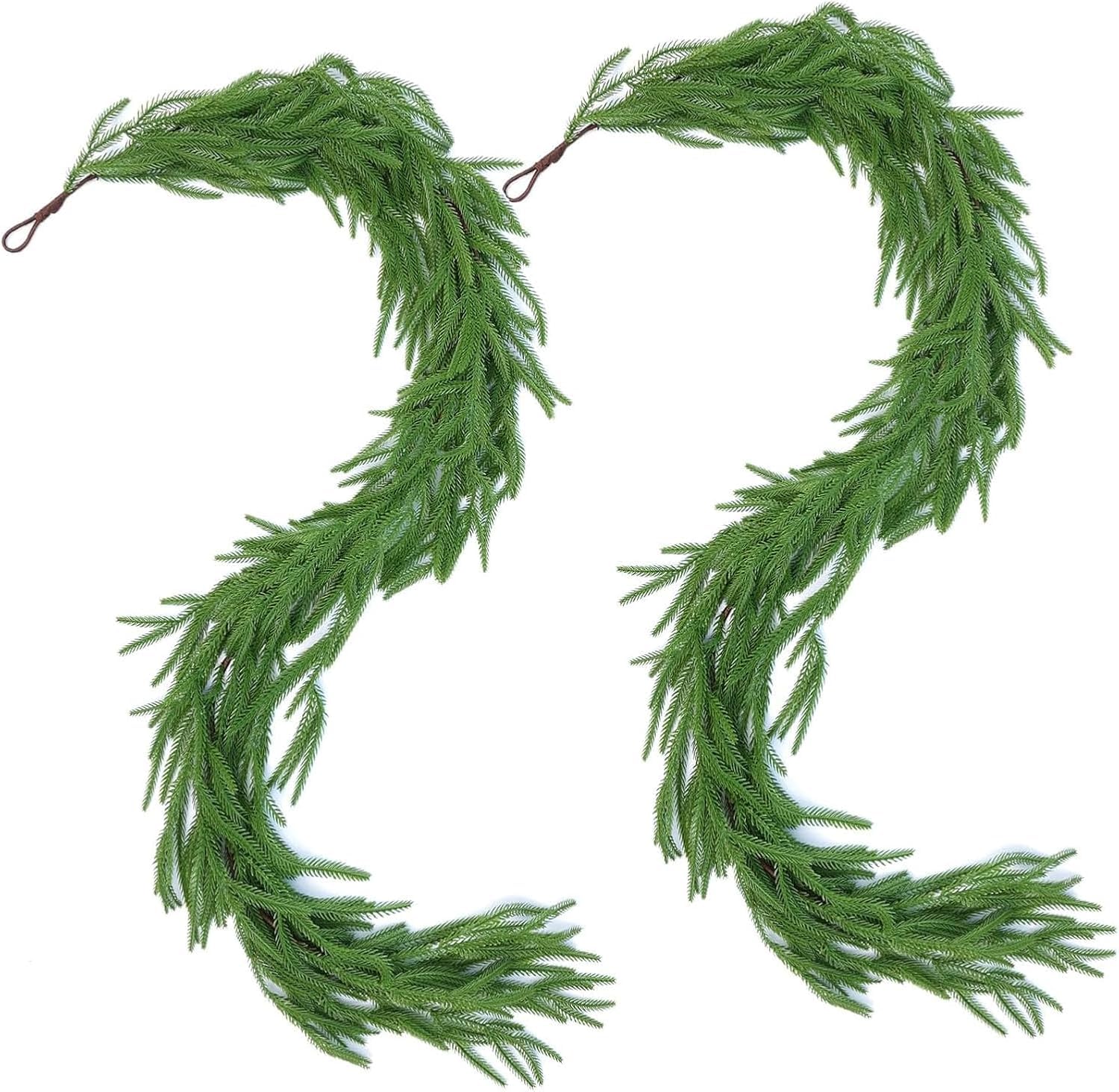 Weihnachten Deko, 2 Stück Weihnachtsgirlande 1.8M Künstliche Norfolk Pine Girlande Weihnachten aus PVC Grüne Weihnachtsgirlanden für Innen Kamin Treppe Wand Tür Außen (2Pcs-180cm)