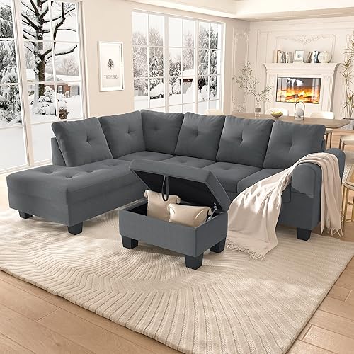 Miniatura 4 de AWQM Sofás modulares tapizados para sala de estar, juego de sofá modular en forma de L con otomana de almacenamiento y diván, juegos de muebles de