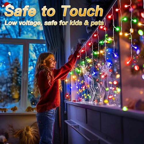 Miniatura 9 de Luces de carámbano para exteriores, 216 LED de 24 pies, luz de Navidad impermeable para exteriores con 8 modos y temporizador, luces de carámbano de