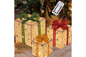 3PCS Christmas Lighted Gift Boxes with Remote Control, Pre-lit 50 LED Light...