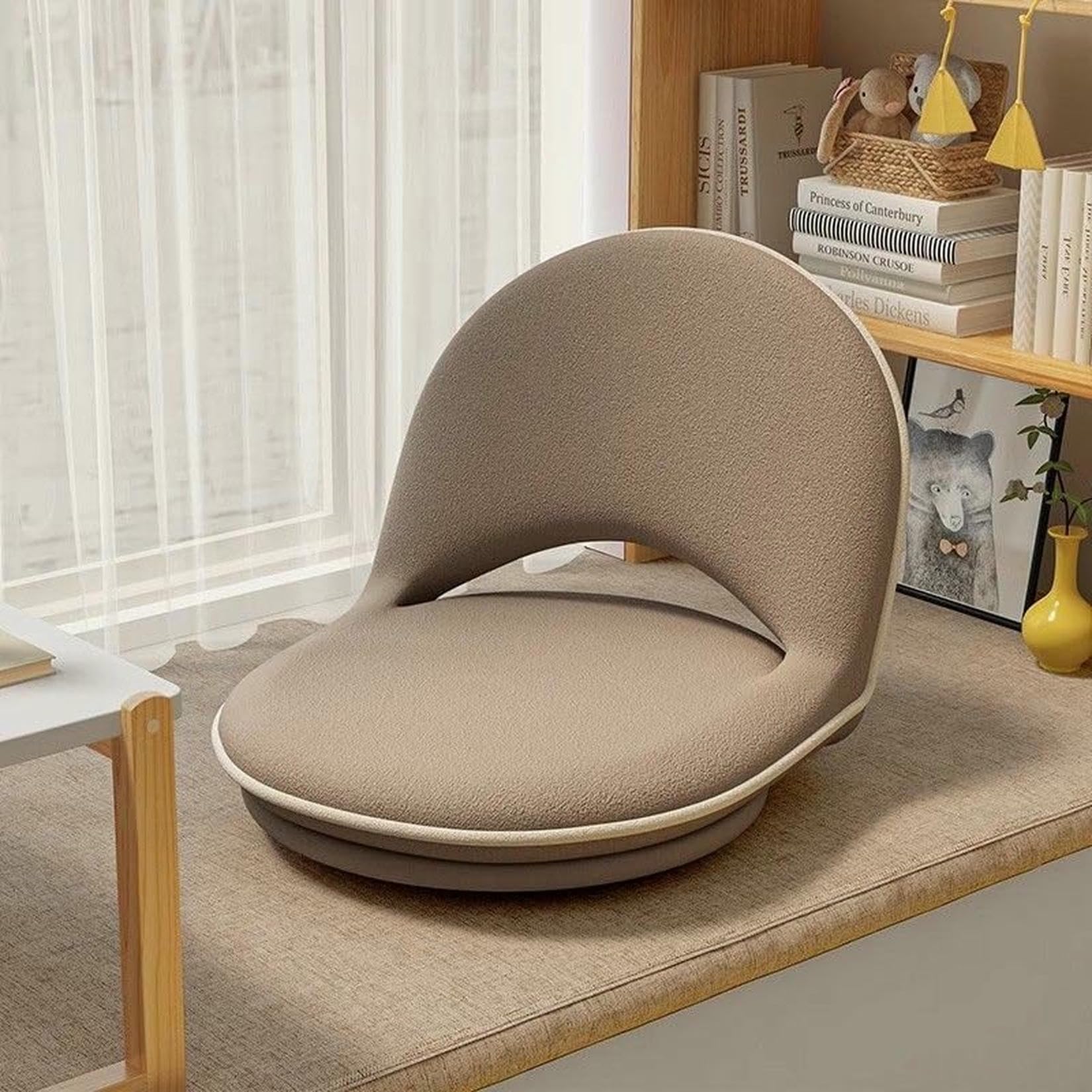 Silla De Suelo Plegable Giratoria Tatami con Soporte De Espalda, Silla De Meditación Cómoda, Silla De Suelo, Sofá Perezoso para Dormitorio, Cojines De Suelo Giratorio