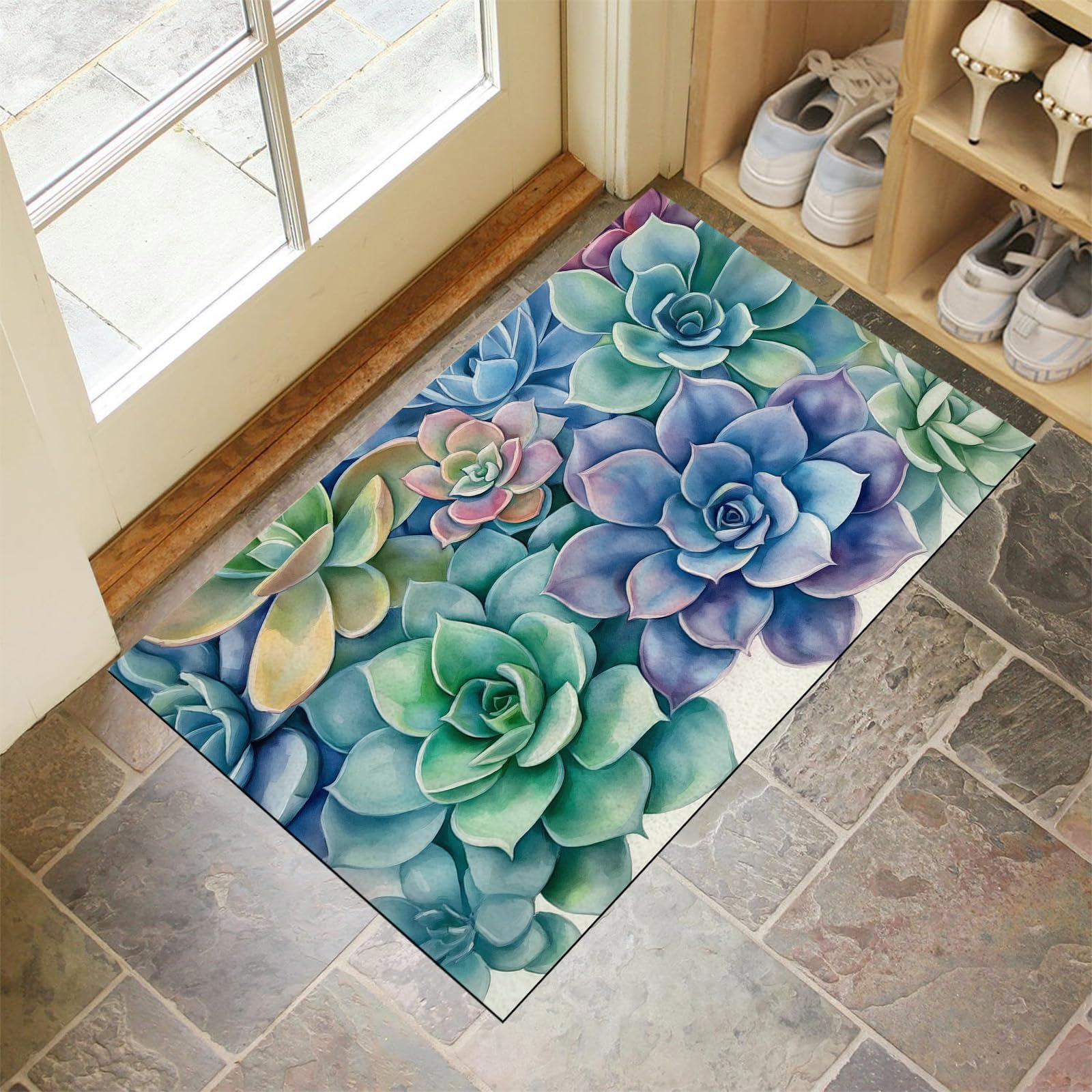 Paillasson extérieur antidérapant avec plantes succulentes pour embellir votre entrée