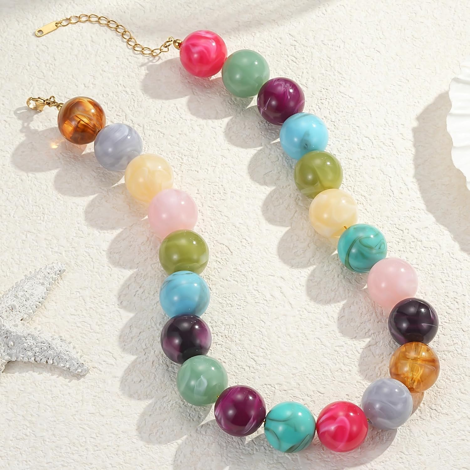 Joo&Rind Chunky Beaded Necklace for Women Colorful Bead Necklaces Bohemian Large Beads Necklace Jewelry for Summer Beach Everyday Vacation & Gift