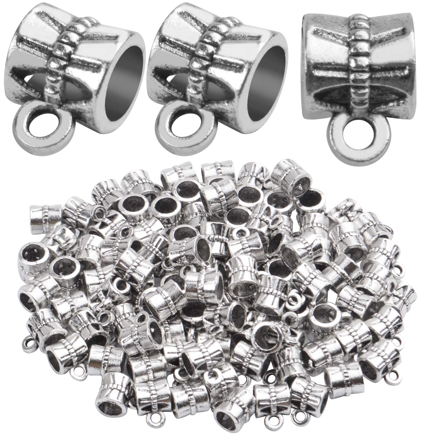 Aylifu100pcs Silver Bail Beads Bracelets Charms Dangle Connectors Tibetan Spacer Beads for Jewelry Making Crafts DIY
