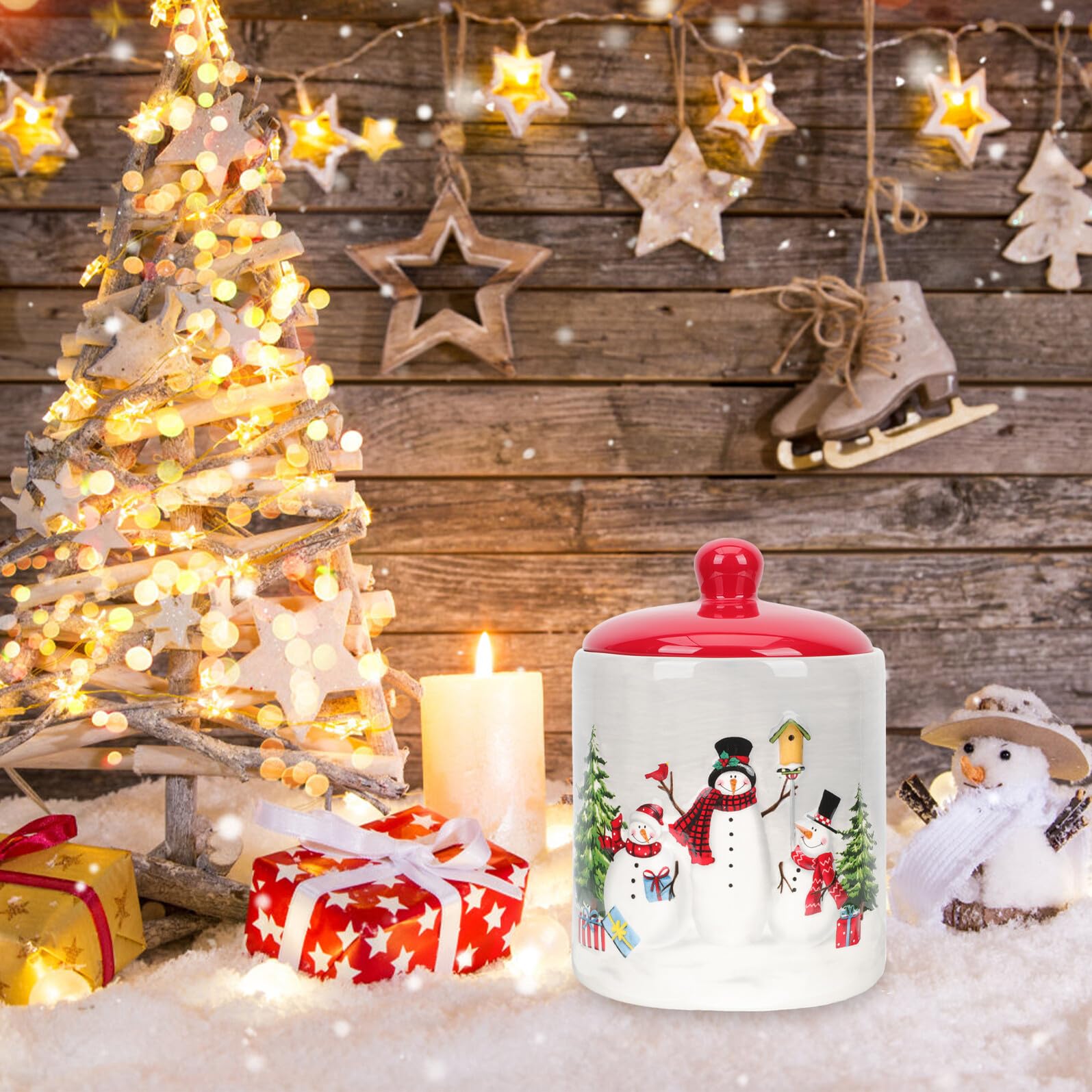 ULTECHNOVO Luftdichtes Keramik Bonbonglas mit Weihnachtsmuster Leichter und Tragbarer Vorratsbehälter für Snacks und Schokolade für Feierlichkeiten